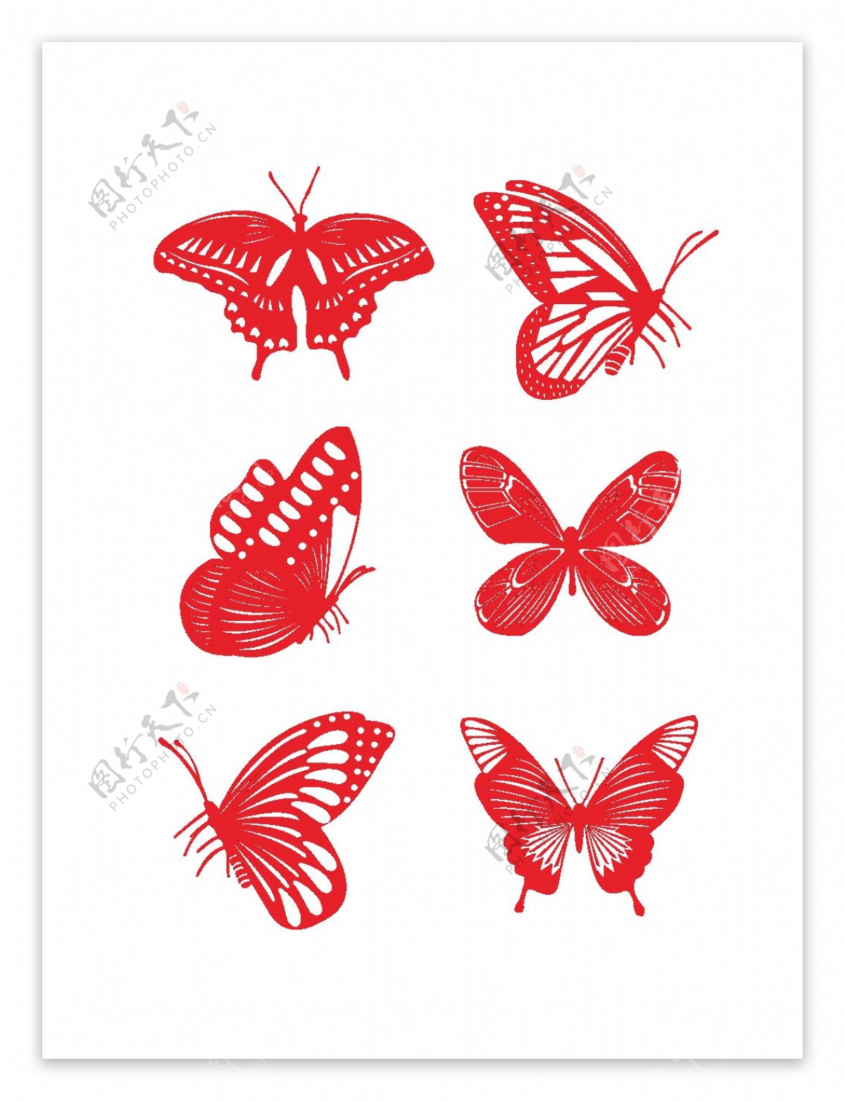 中国风蝴蝶剪纸元素之红色图案套图