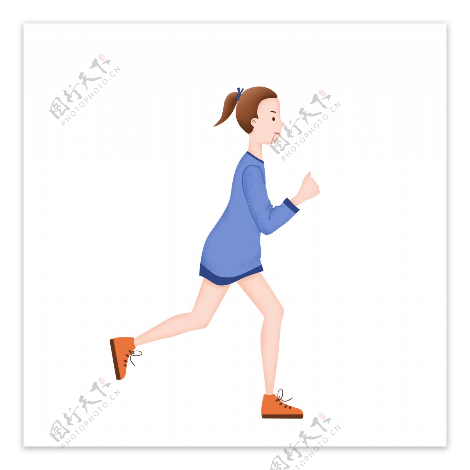 跑步的女孩运动人物插画素材健身可商用元素