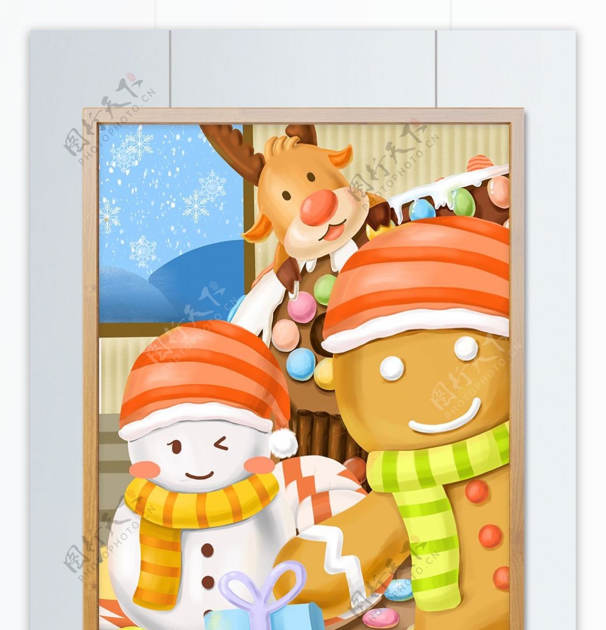 姜饼人与雪人麋鹿的巧克力圣诞