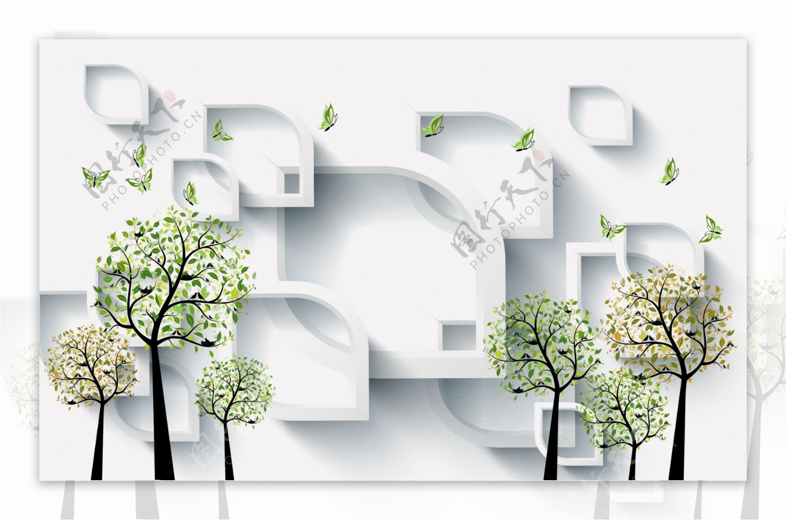 立体3D抽象树林蝴蝶电视背景墙