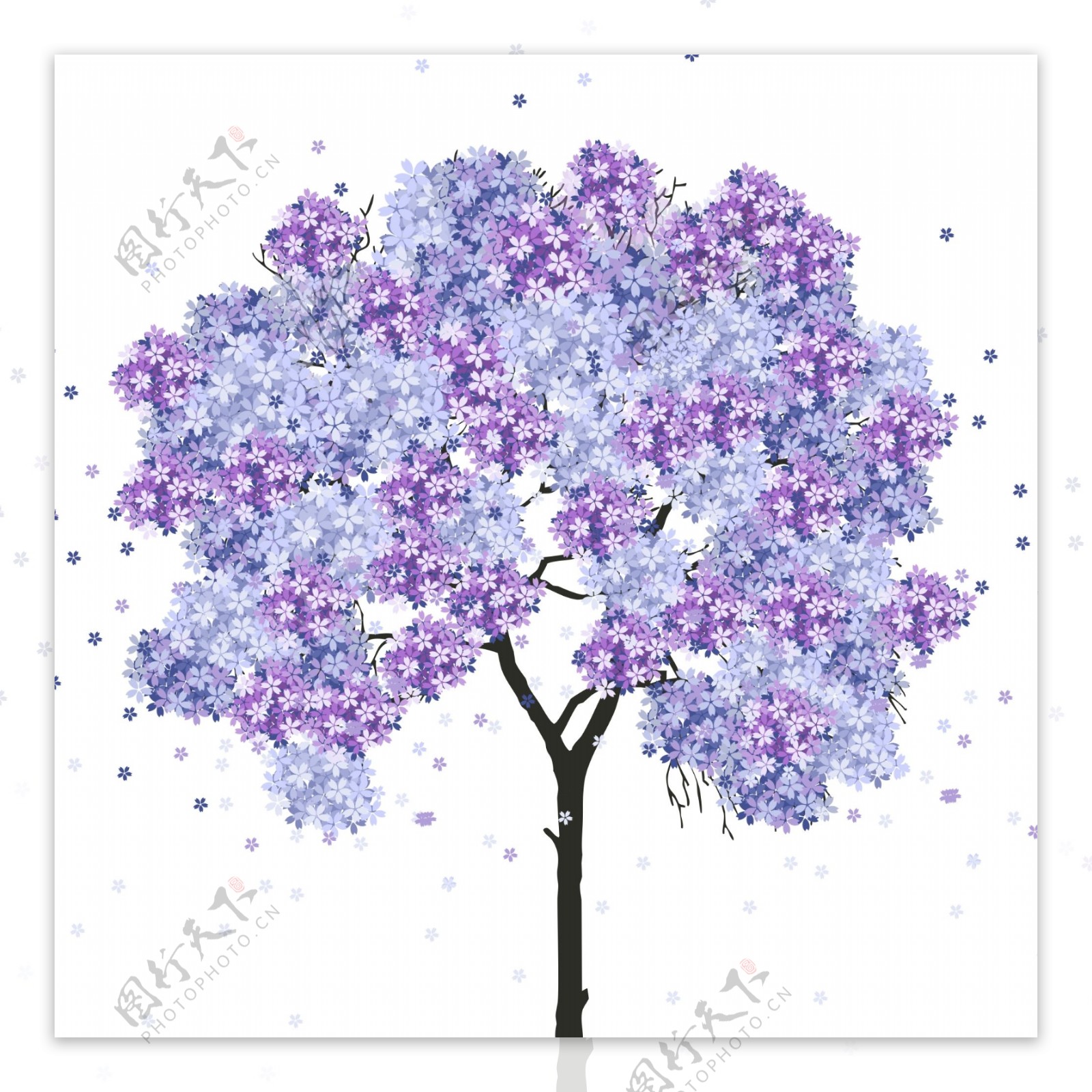 小清新紫色花卉树木装饰树元素