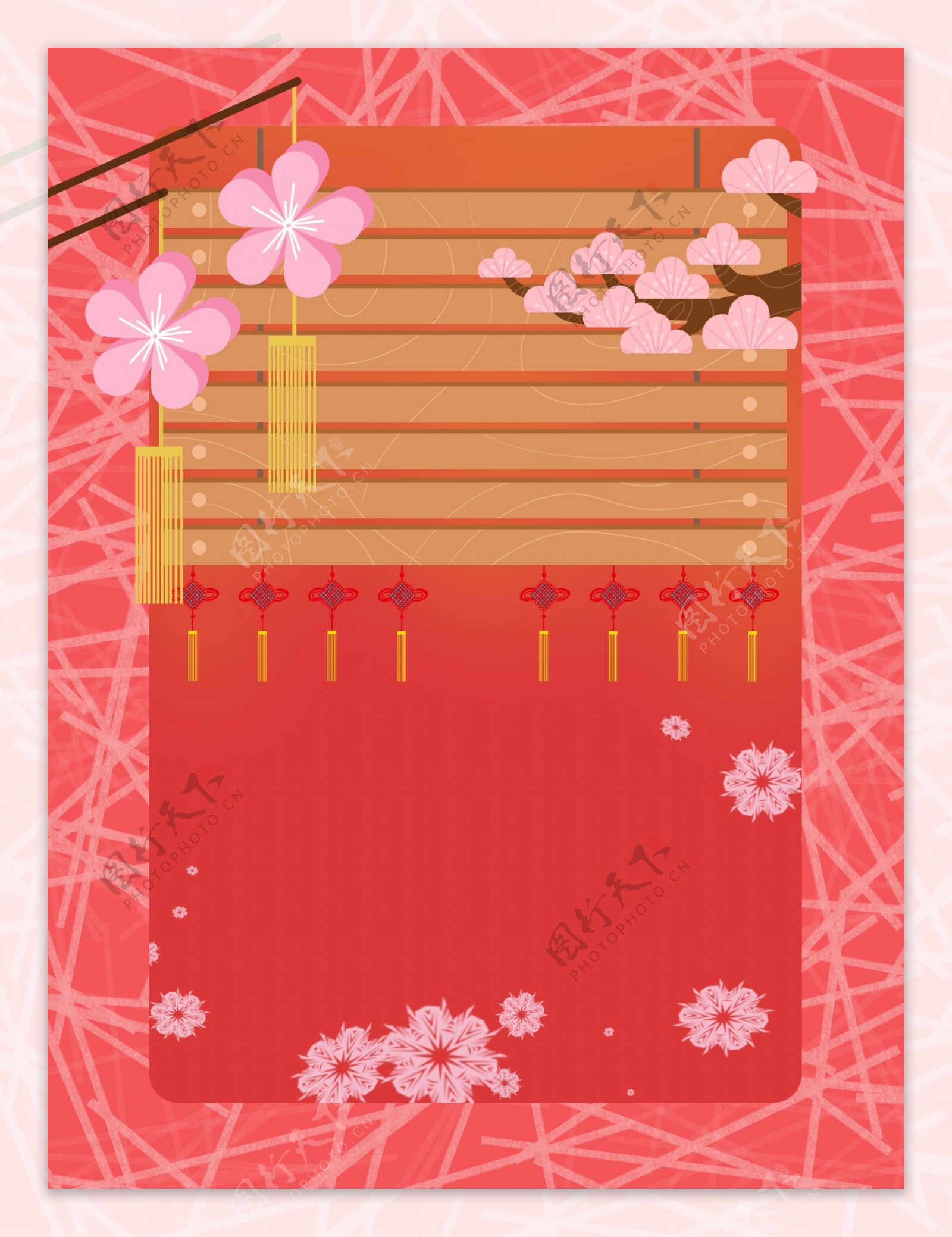 手绘红色花枝新年背景设计