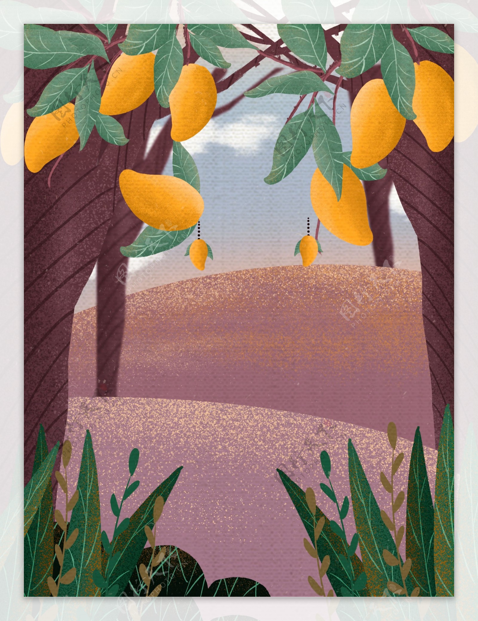 手绘芒果树背景设计