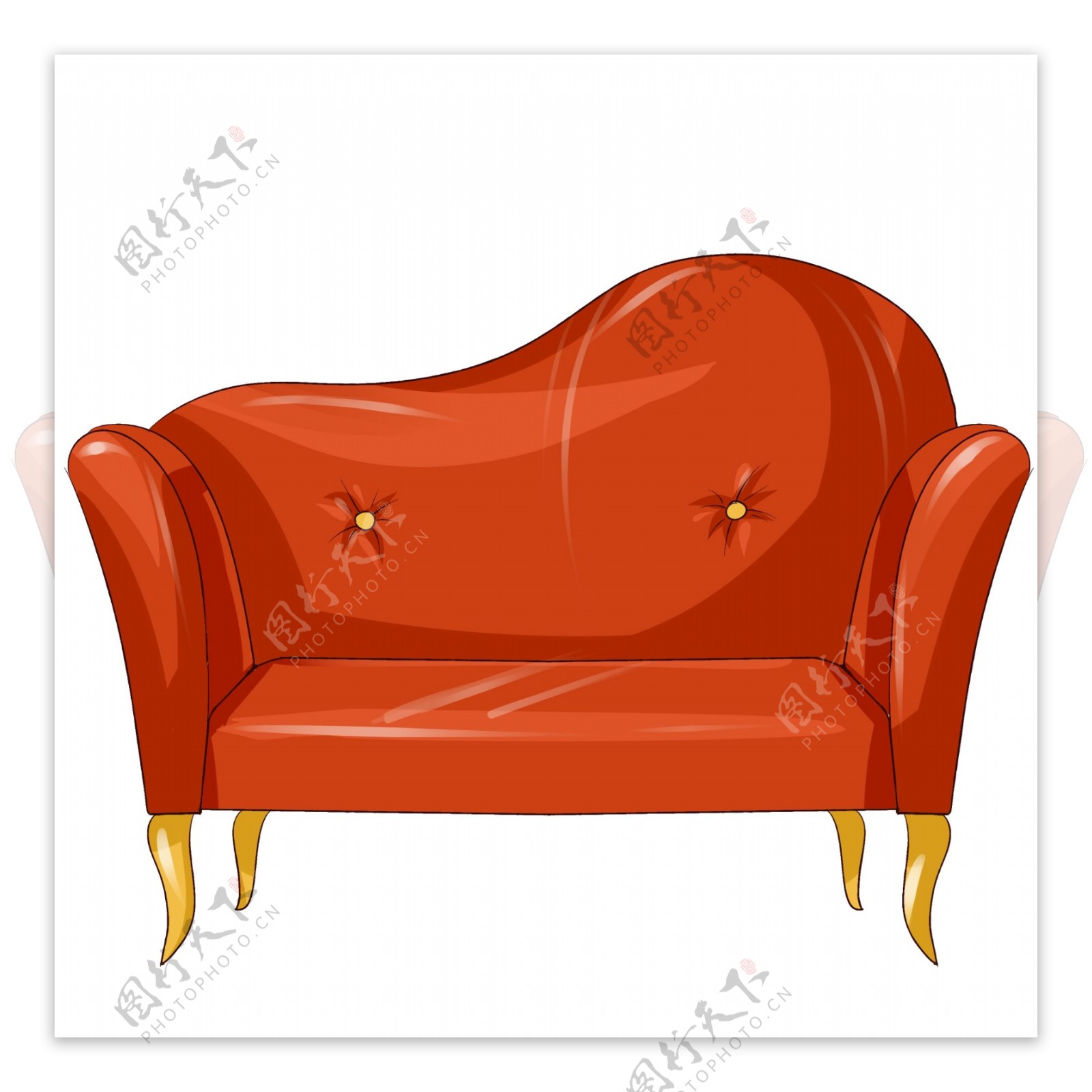 原创手绘家具欧式双人沙发橘色红色素材