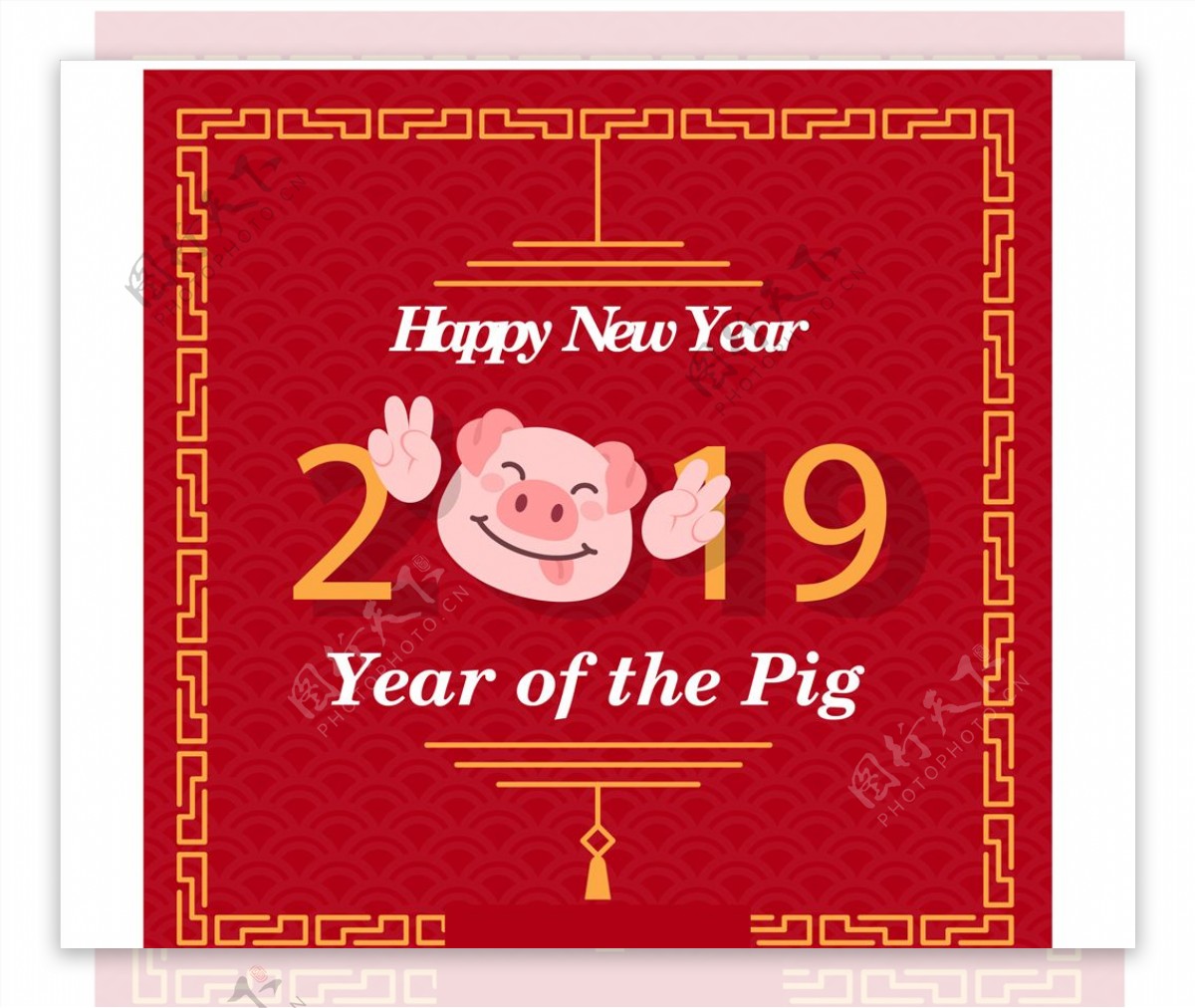 2019年可爱猪年贺卡矢量素材