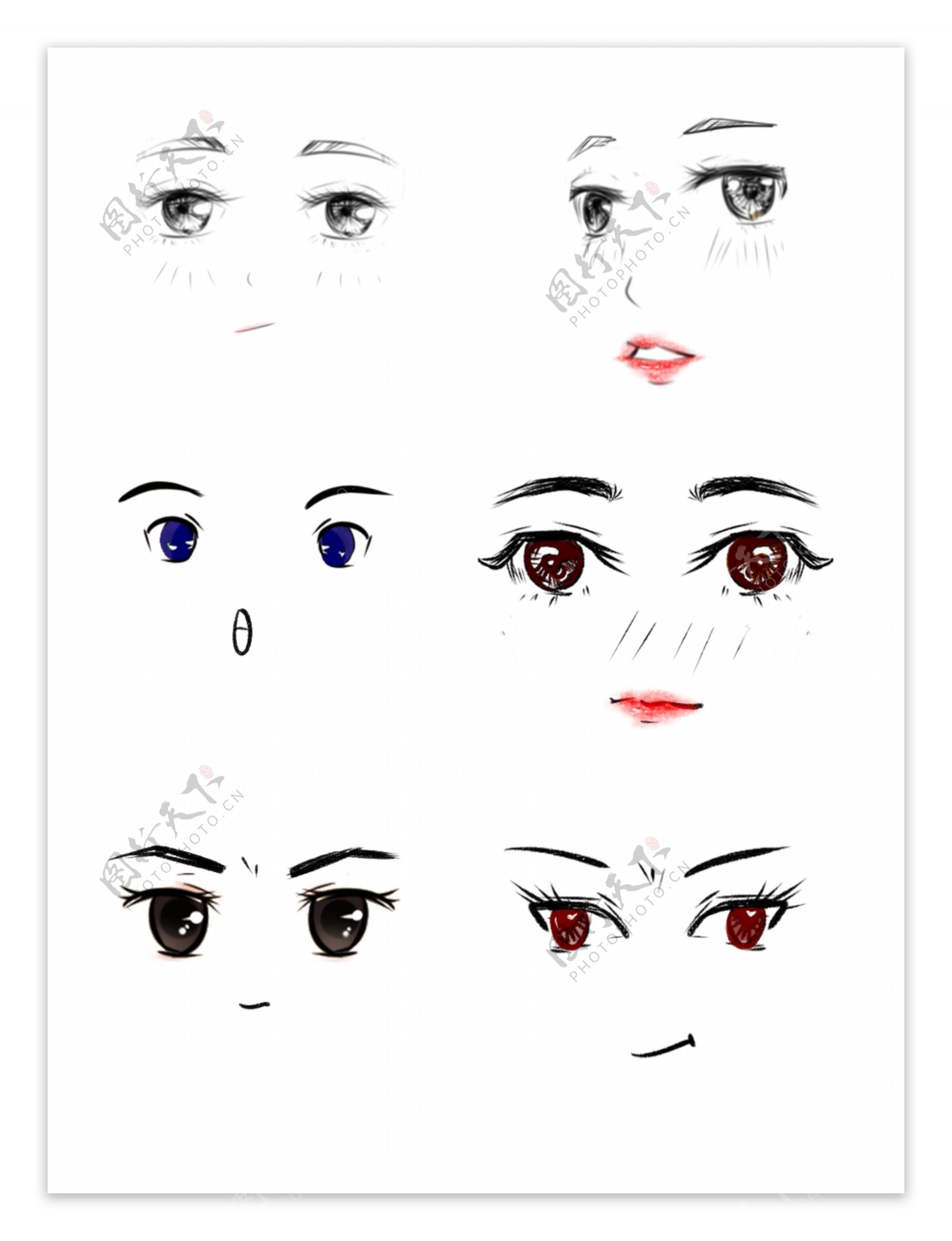 卡通眼睛手绘五官二次元动漫表情包可爱害羞
