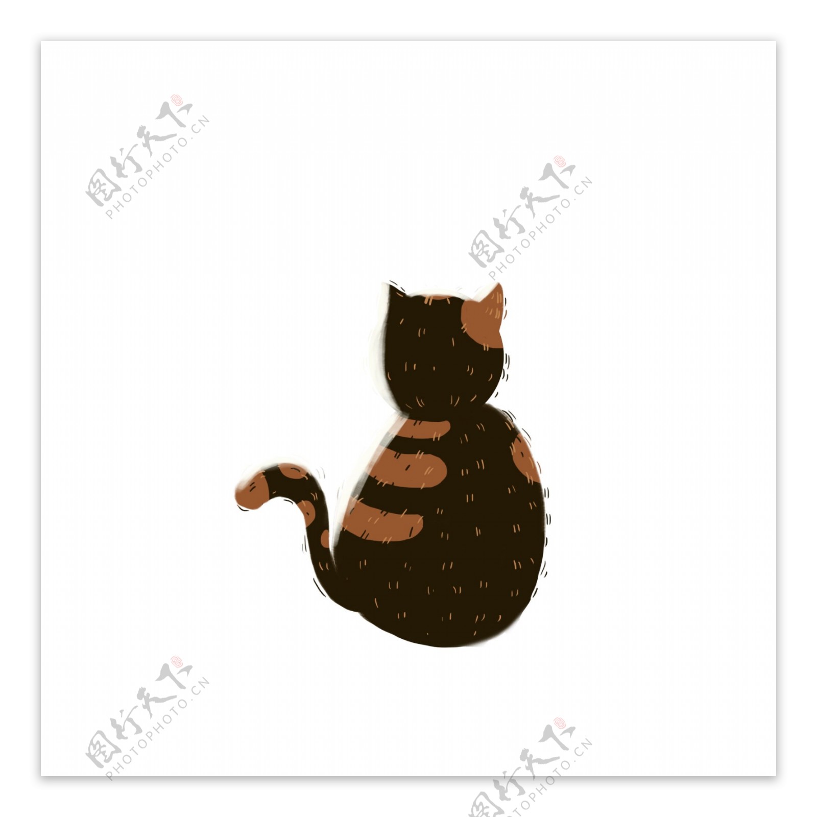 卡通手绘一只小猫背影设计元素