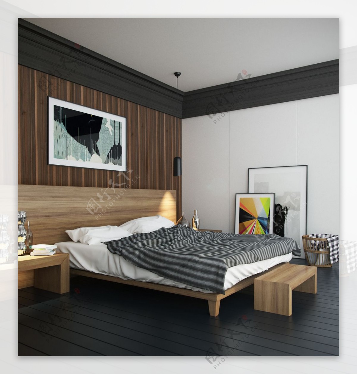 卧室简约木质装修风格max效果图