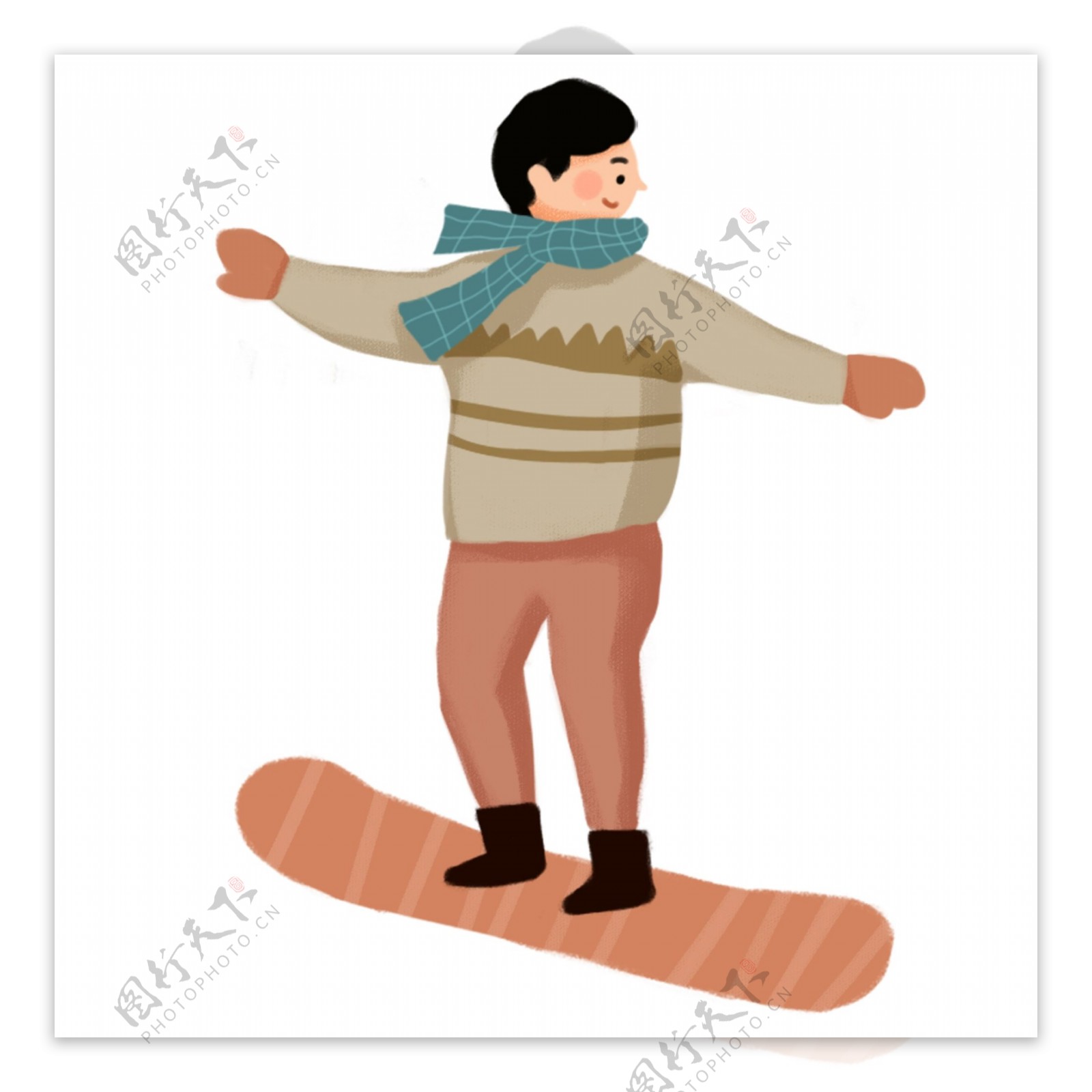 卡通清新唯美冬季滑雪的男孩png元素