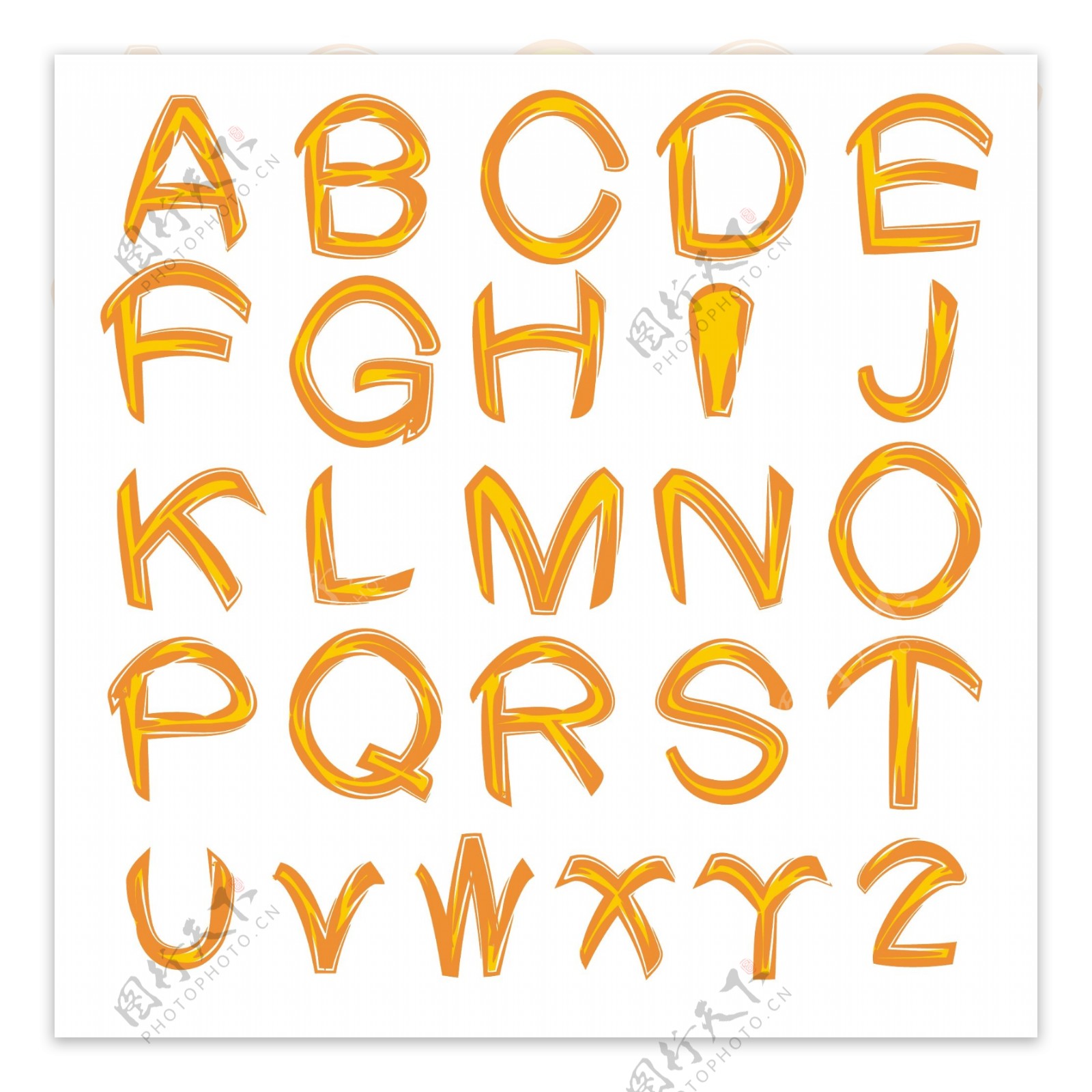 黄色橙色刻刀英文字母表