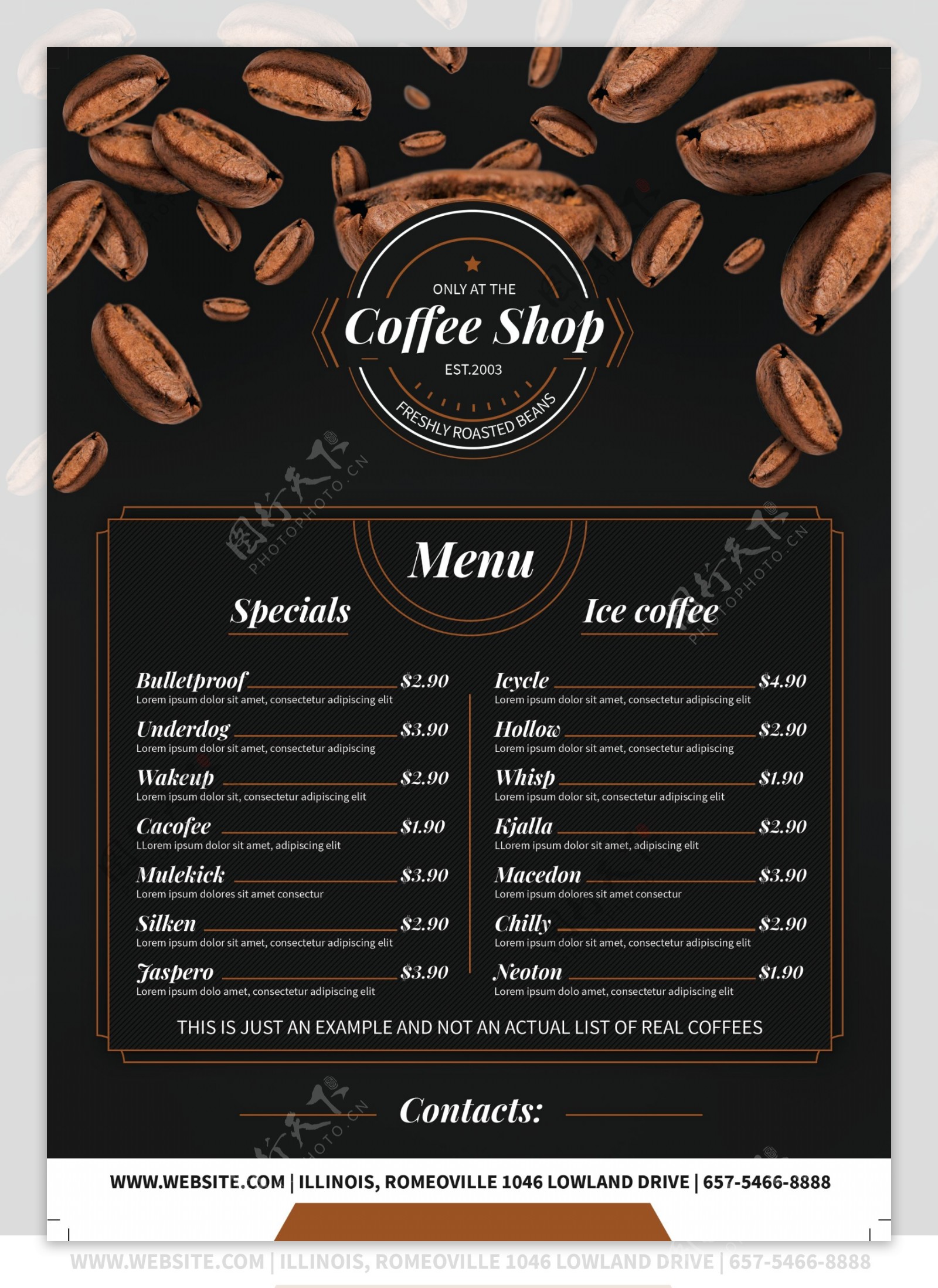 咖啡菜单传单模板