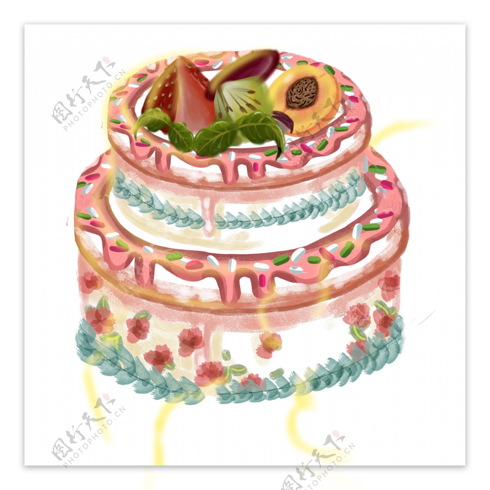 美味水果蛋糕手绘食物设计