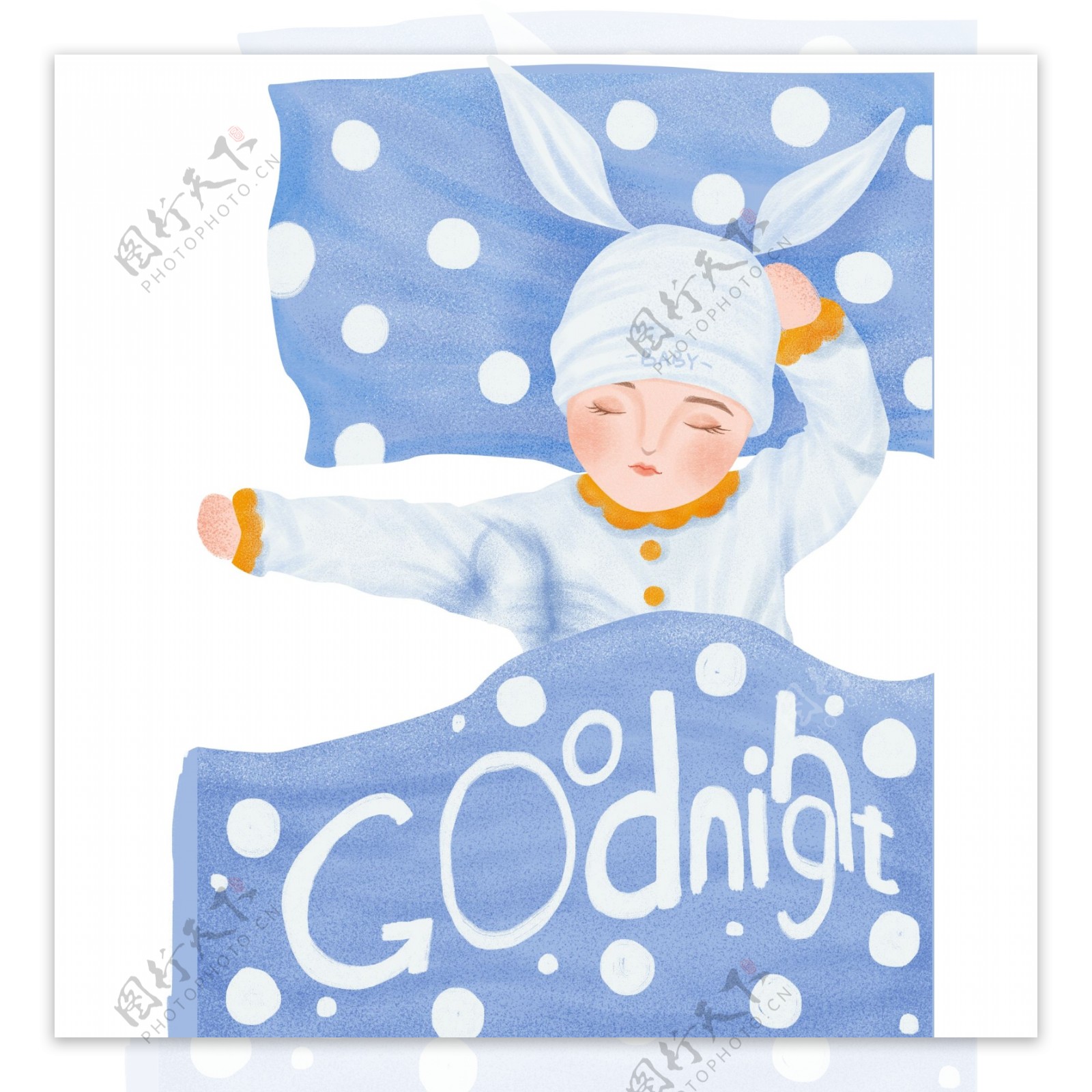 蓝色小清新晚安睡觉的婴儿