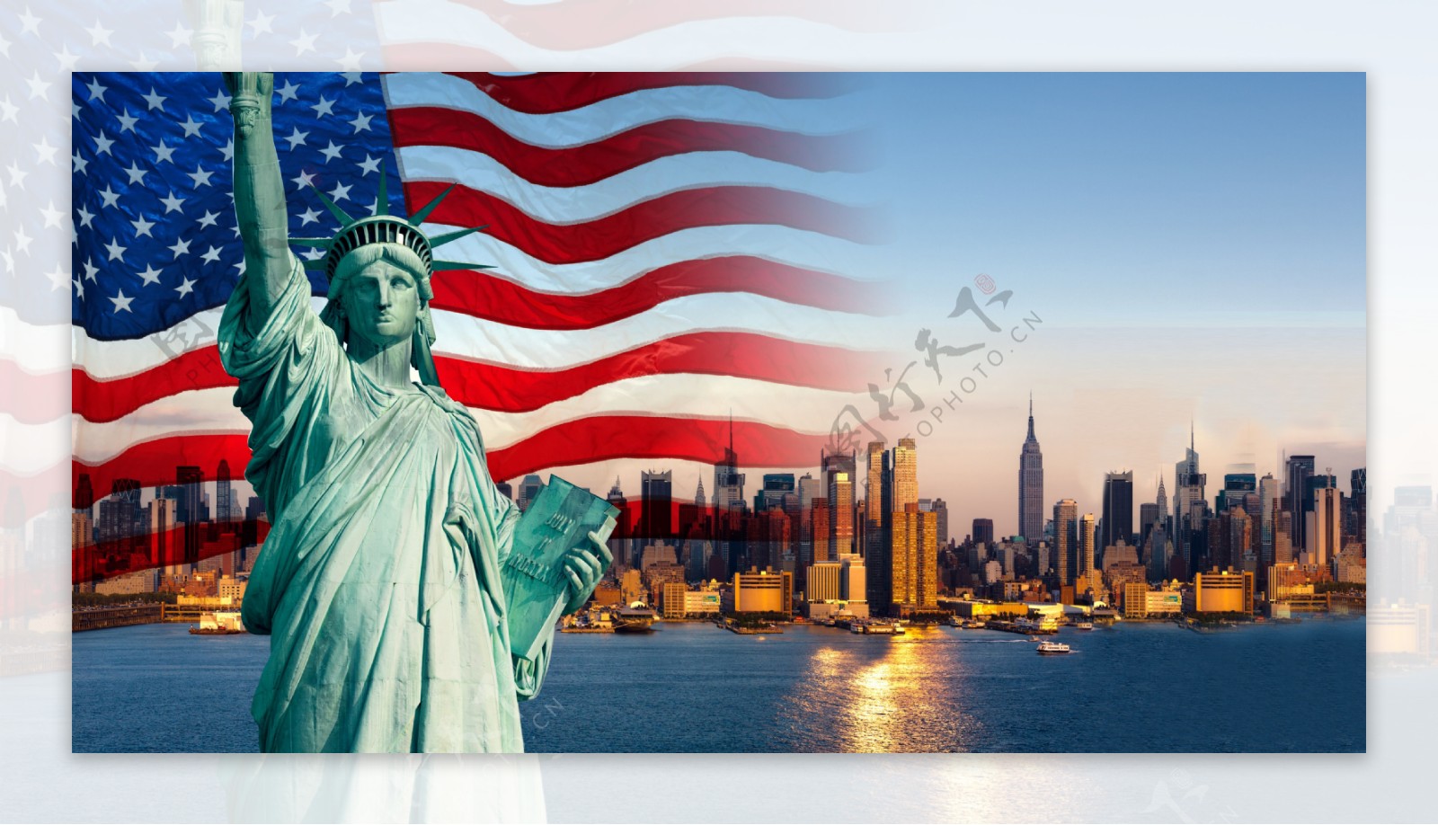 自由女神像美国国旗纽约市