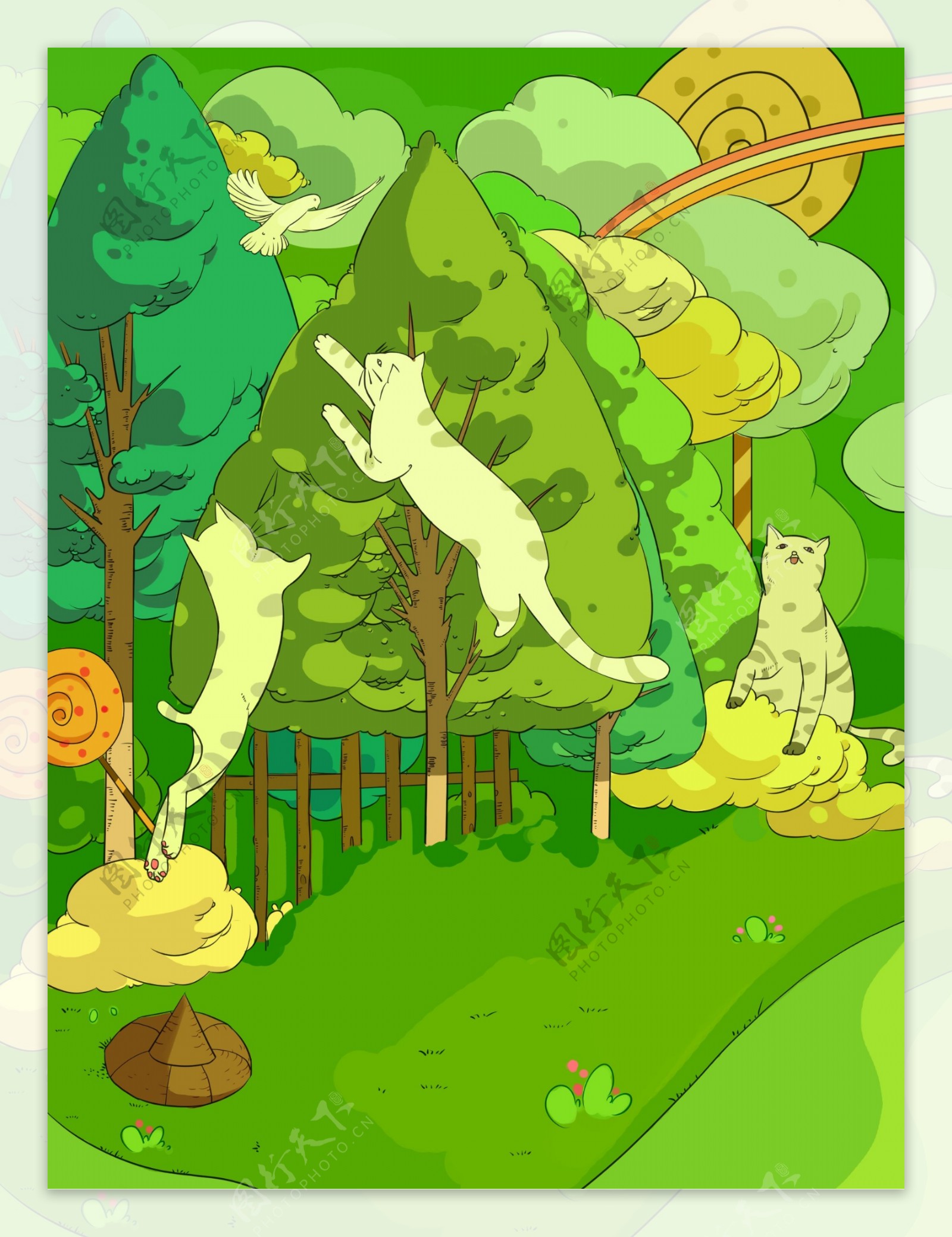 彩绘森林猫咪园背景设计
