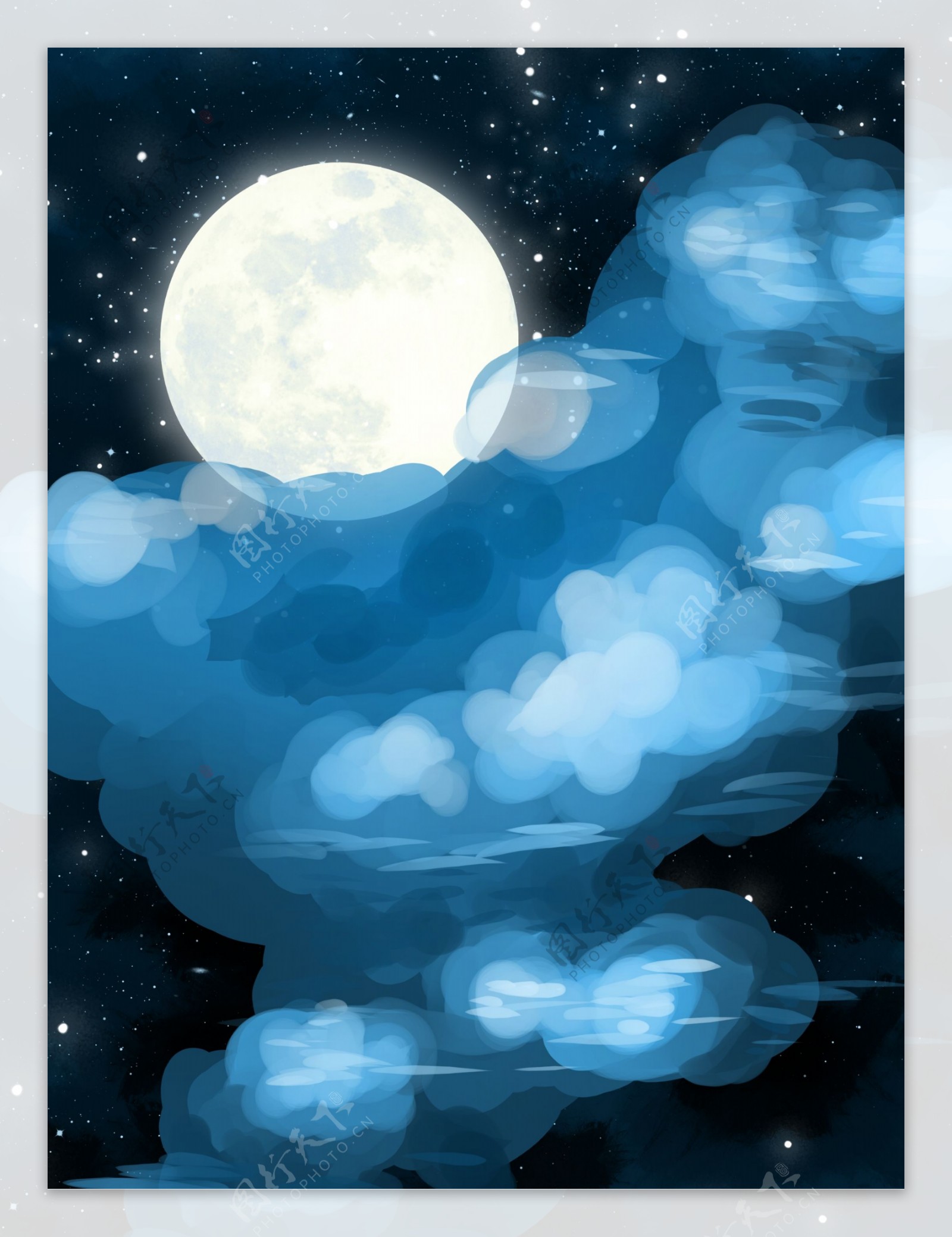 彩绘星空圆月晚安背景设计