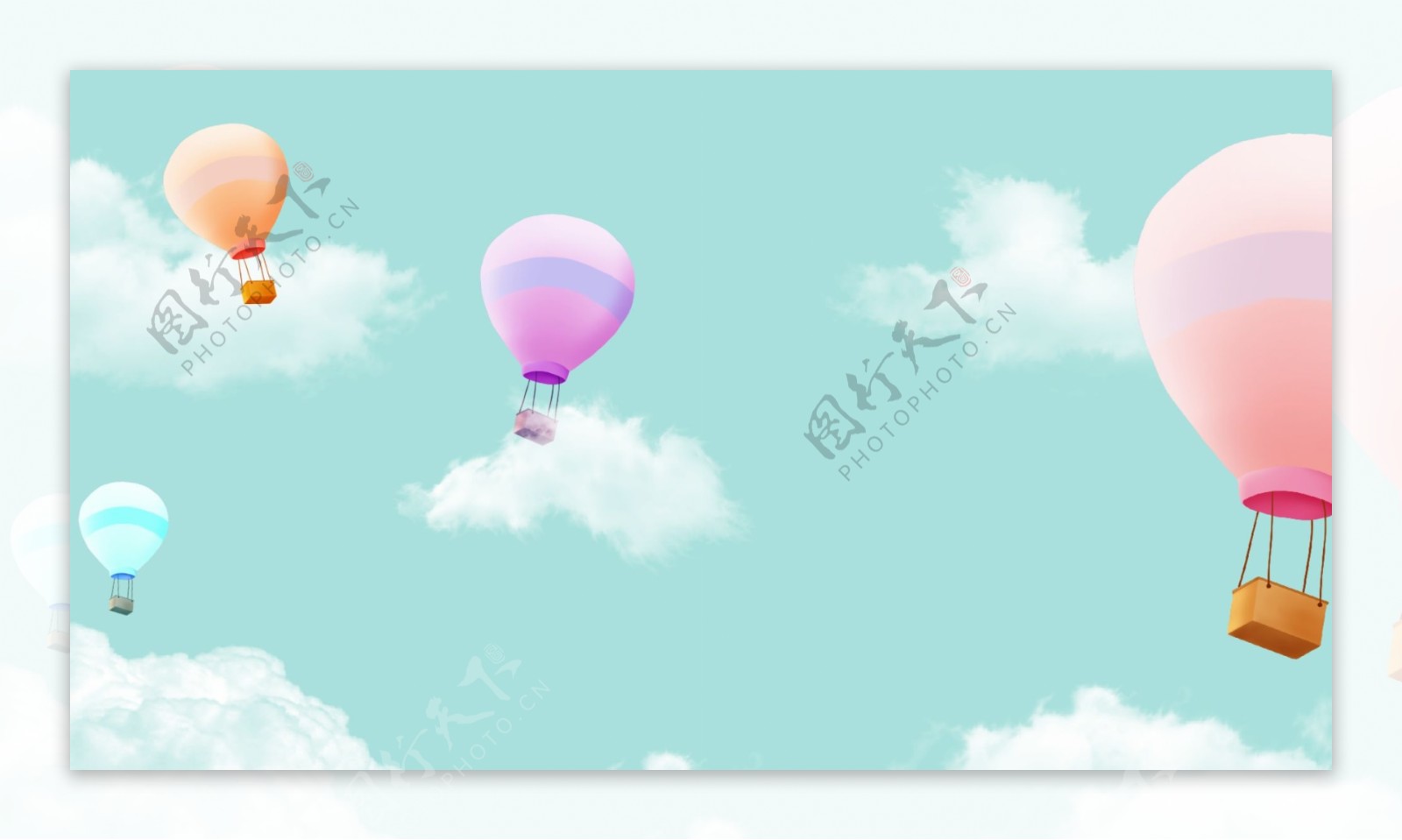 蓝天白云热气球插画背景
