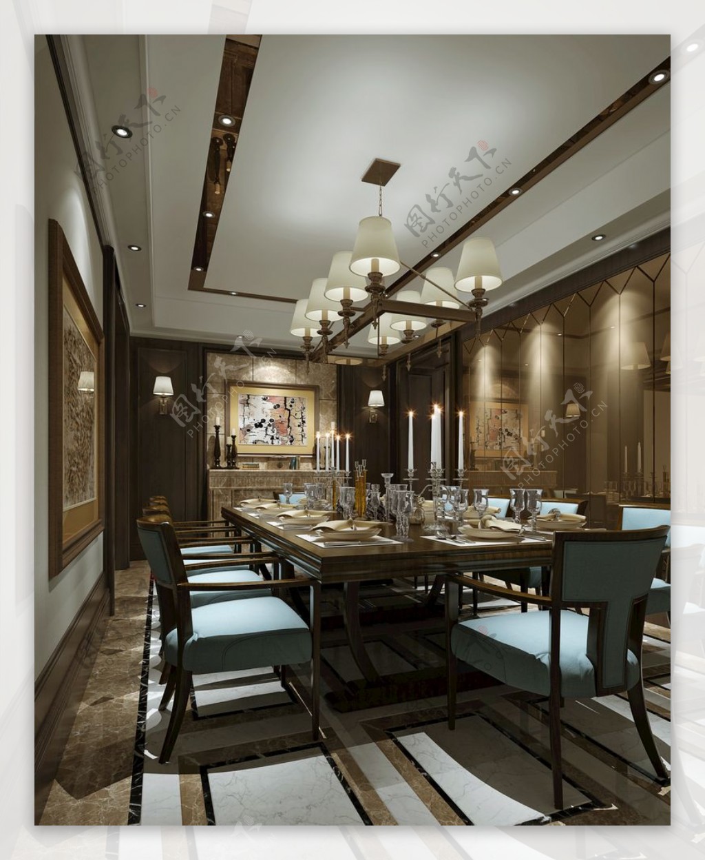 现代中式餐厅效果图3D模型
