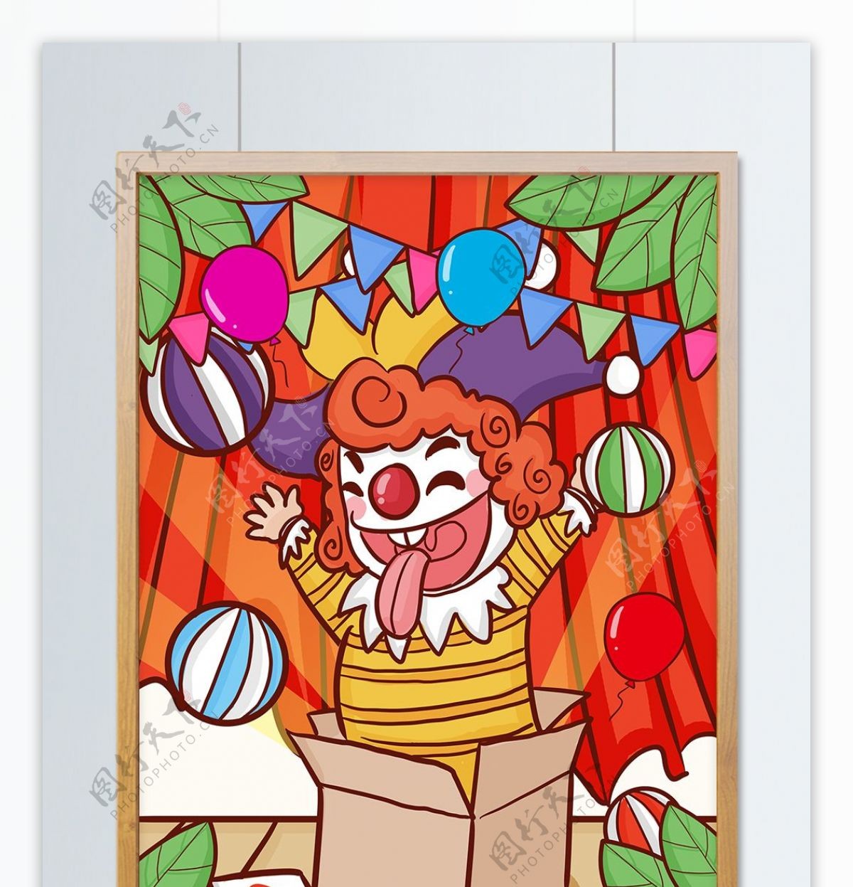 愚人节小丑表演逗笑大家开心逗乐手绘插画
