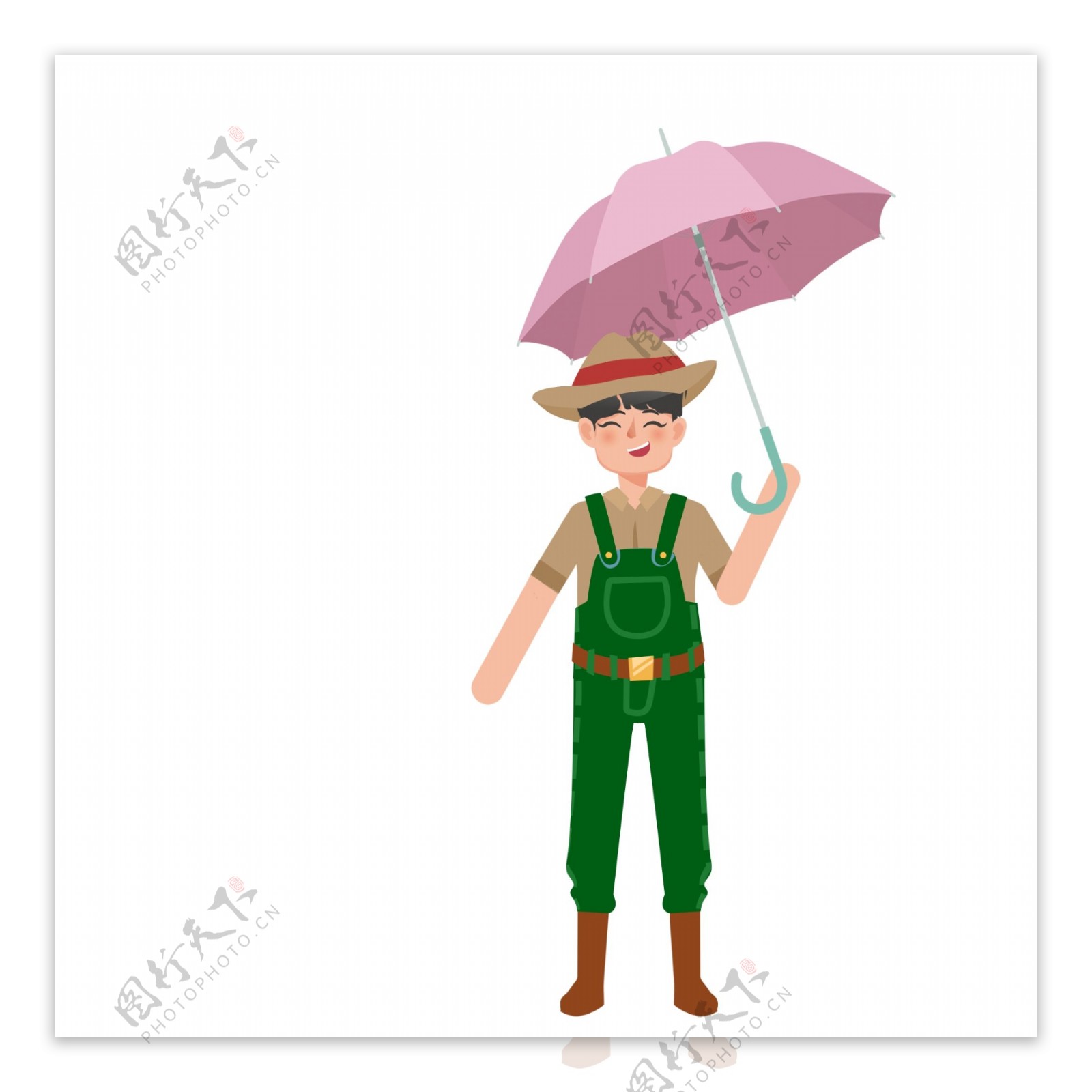 卡通可爱拿着粉红色雨伞的男孩