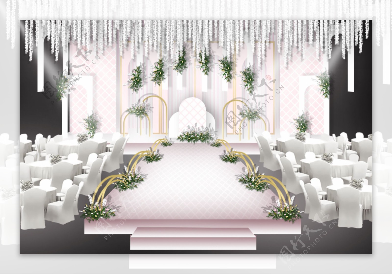 粉色唯美婚礼舞台效果图