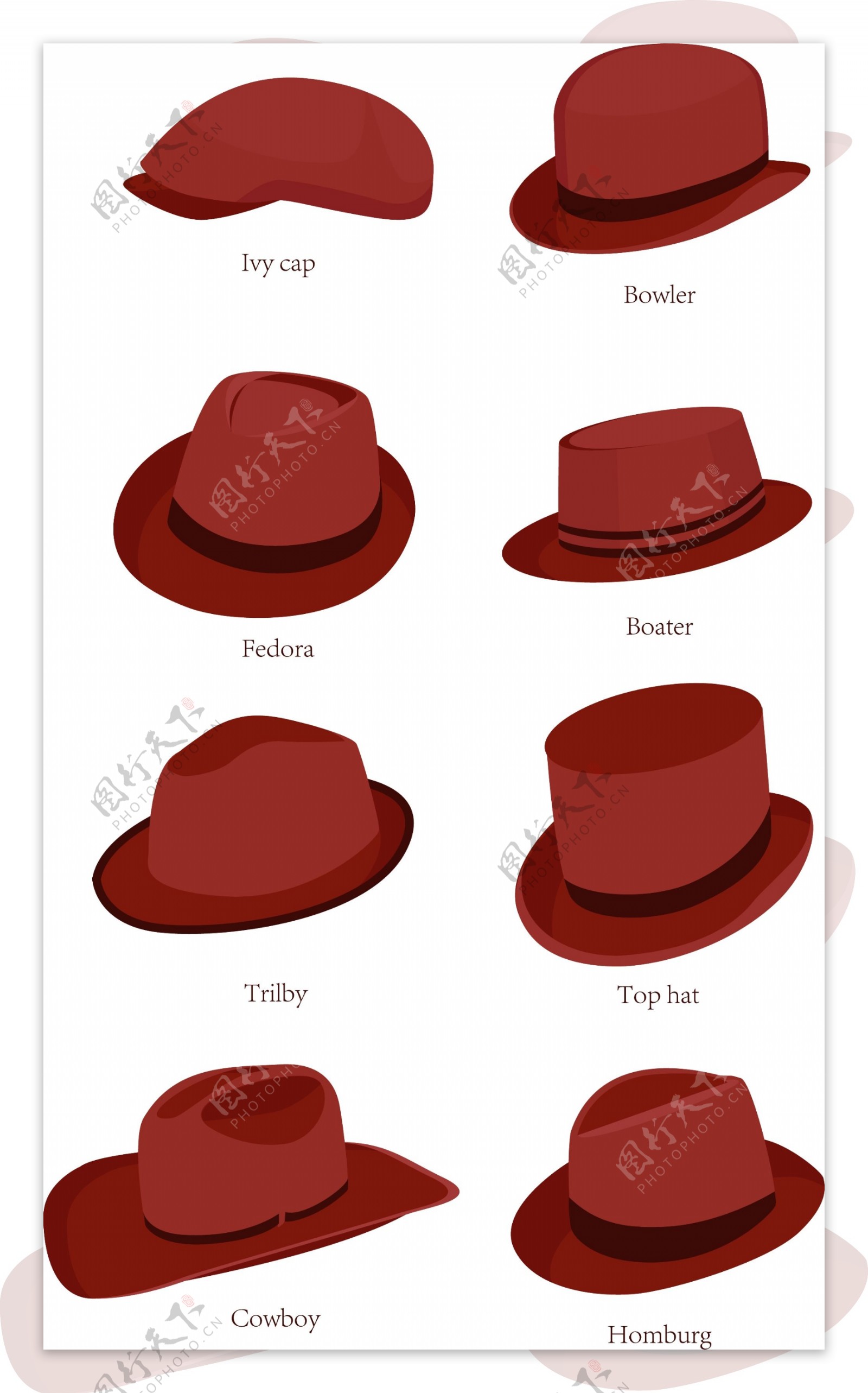 各种红褐色复古风格帽子png