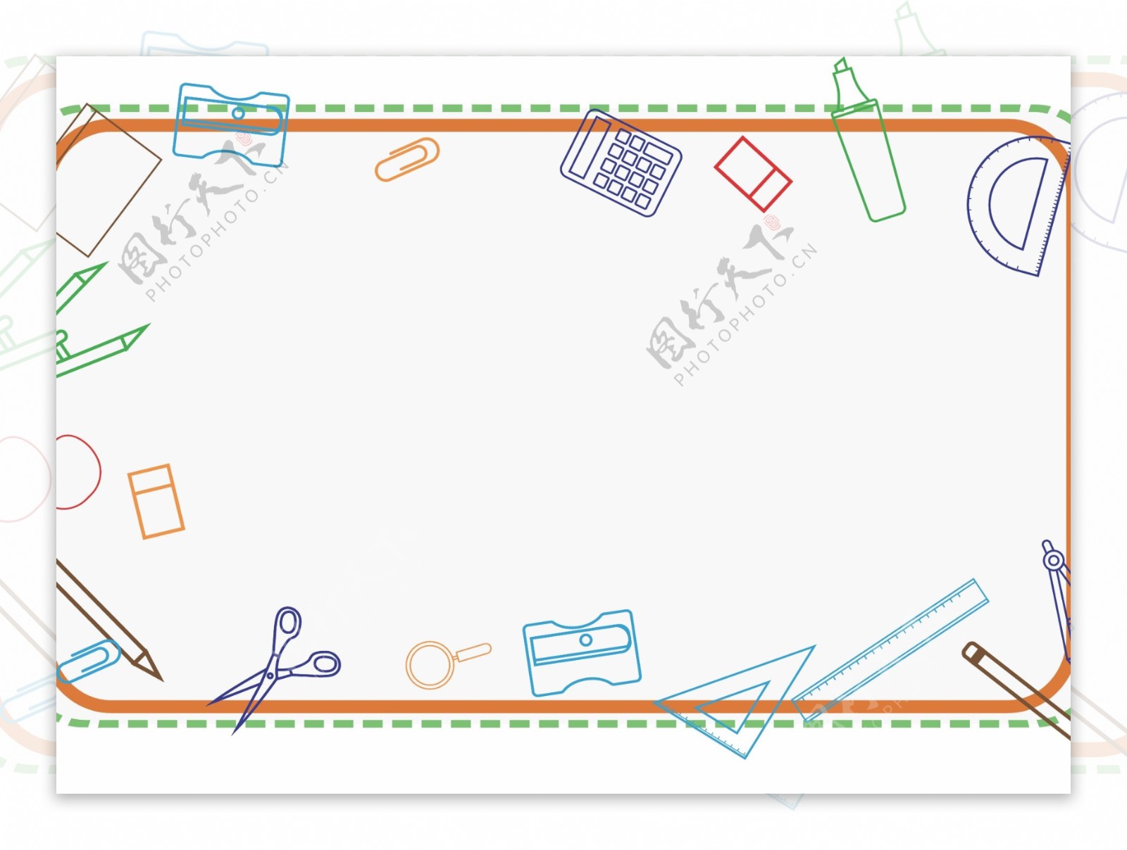 卡通矢量学习文具边框