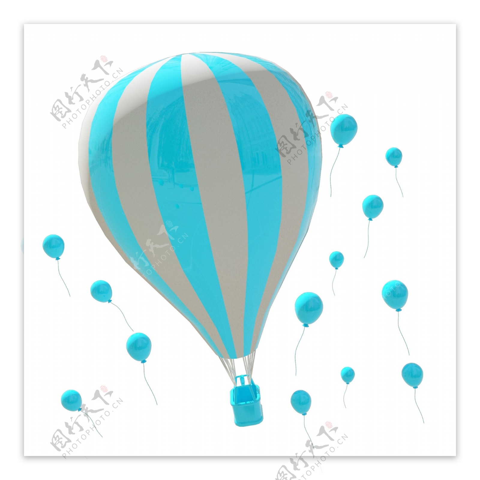 3D卡通蓝色热气球卡通立体C4D电商