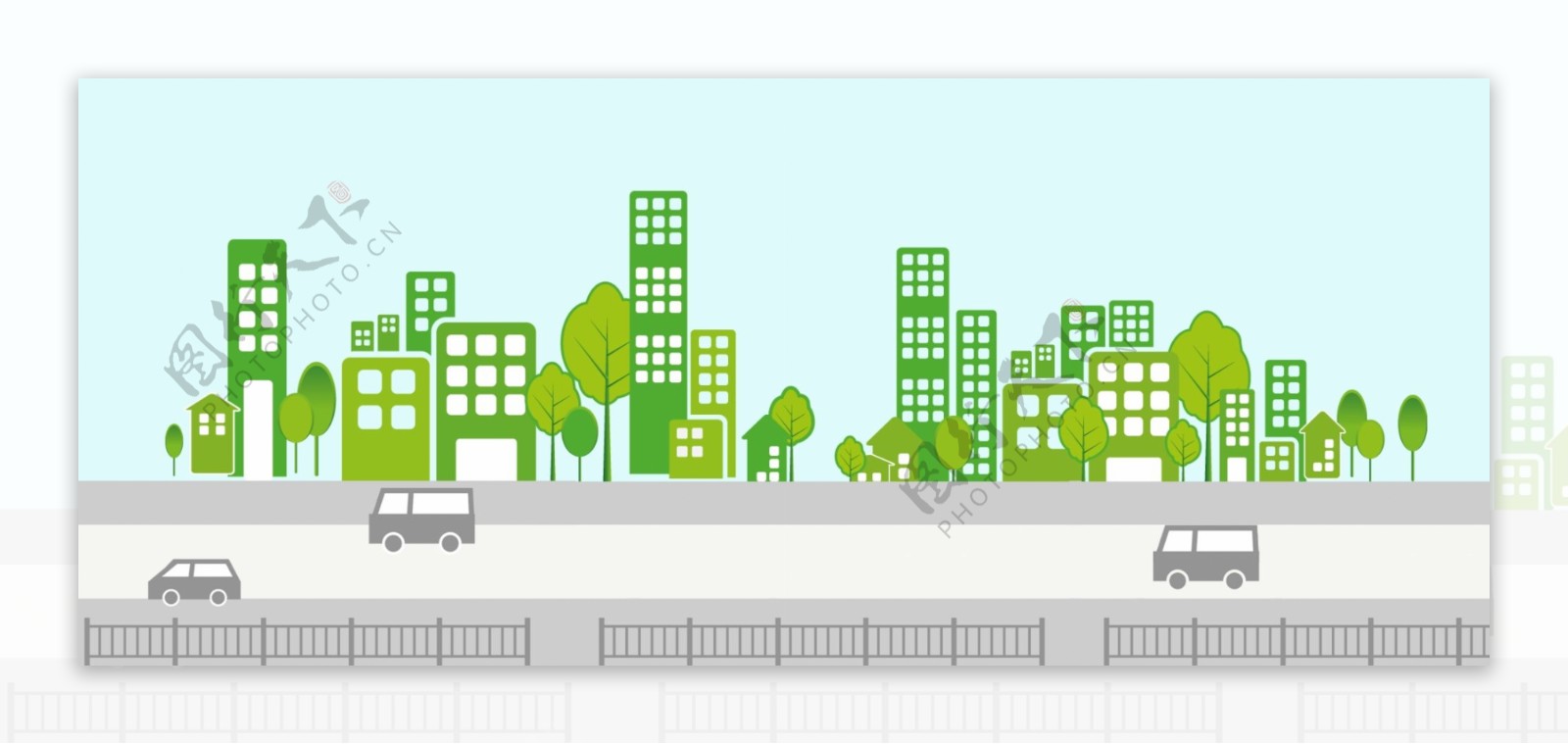 矢量扁平卡通风绿色环保城市城市