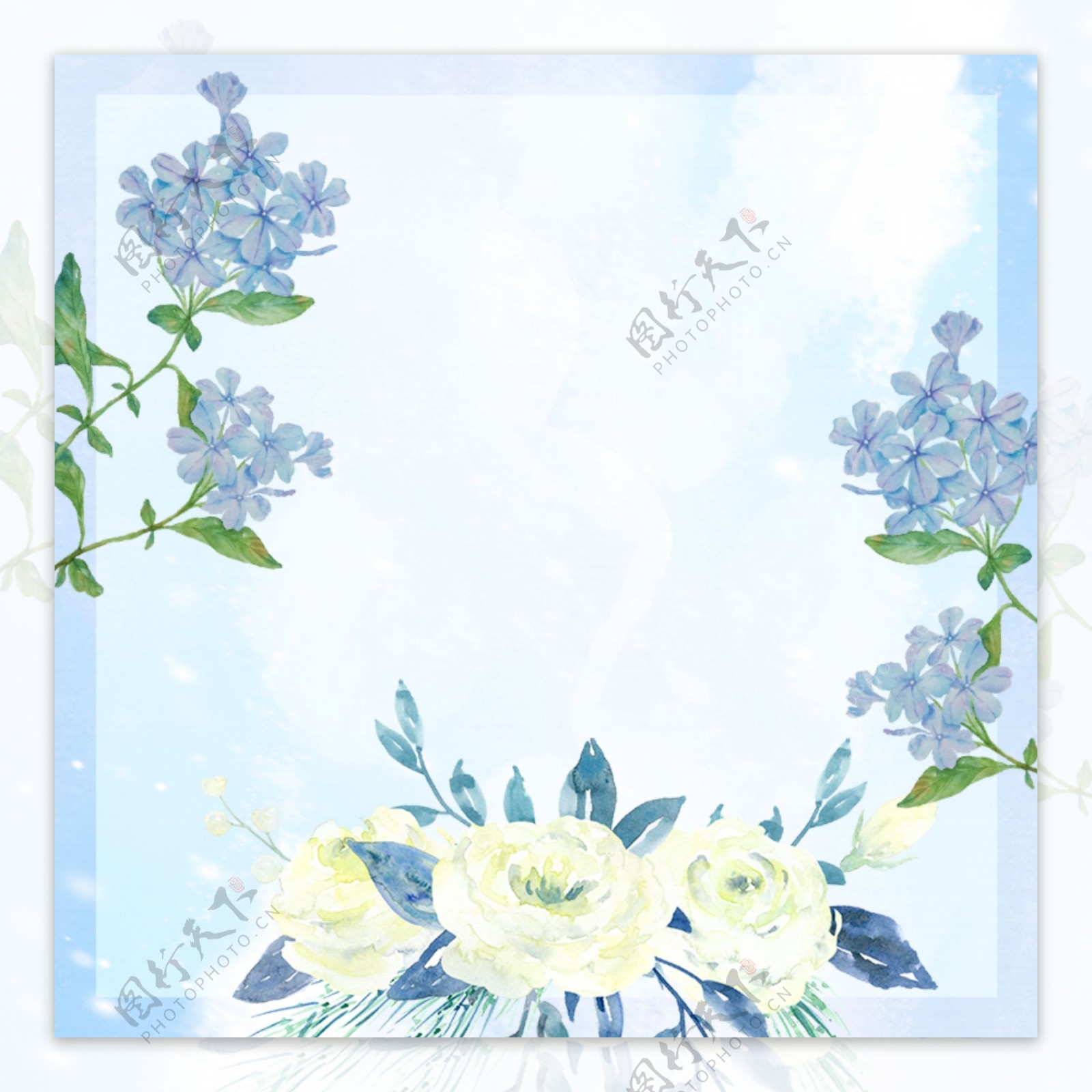 蓝色手绘花朵文艺服装PSD分层主图背景