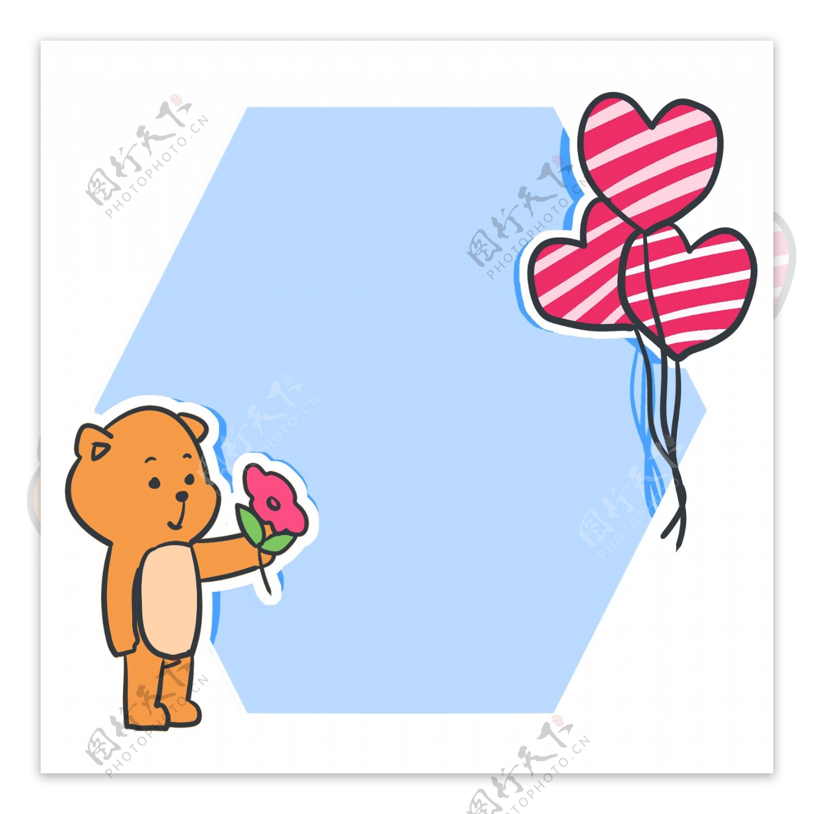 小熊和气球边框插画