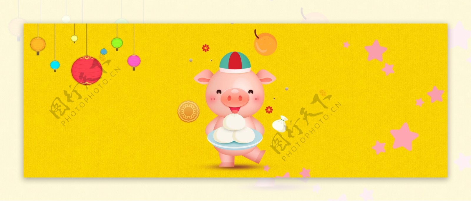 2019猪年可爱卡通风小猪吃馒头海报