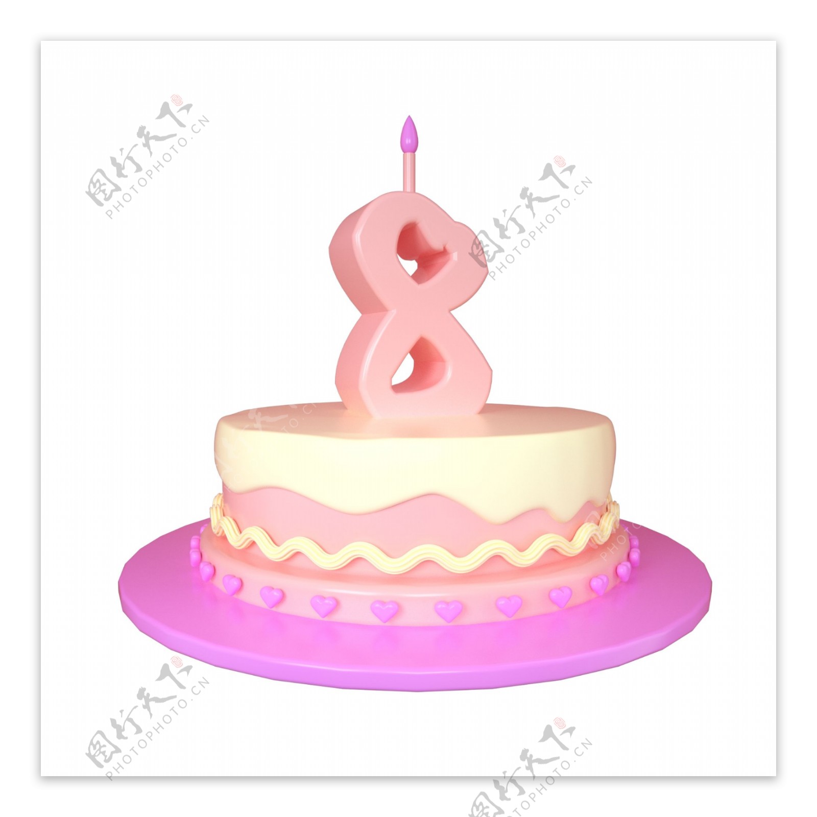 C4D可爱立体8周岁生日蛋糕装饰
