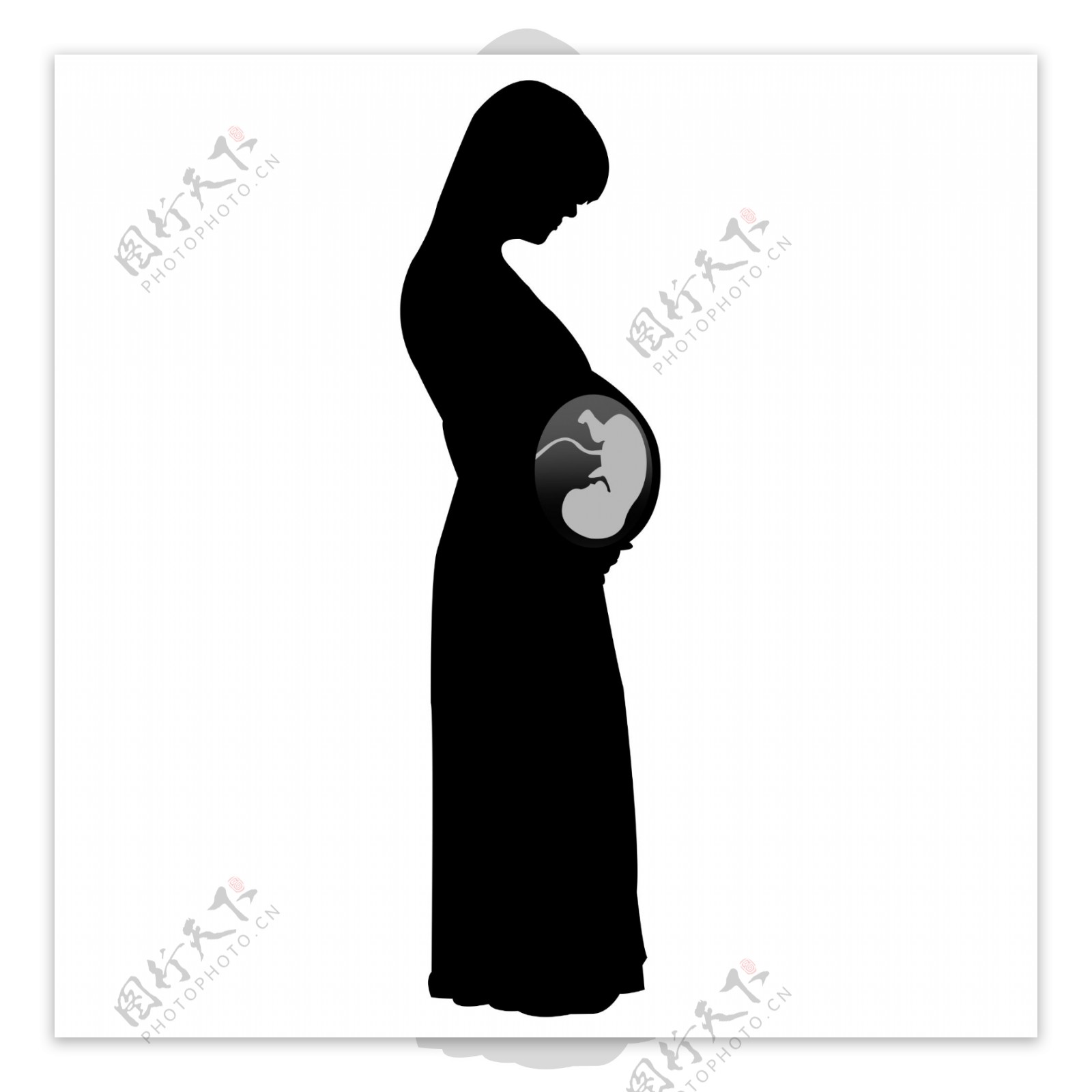 孕妇带婴儿图剪影矢量