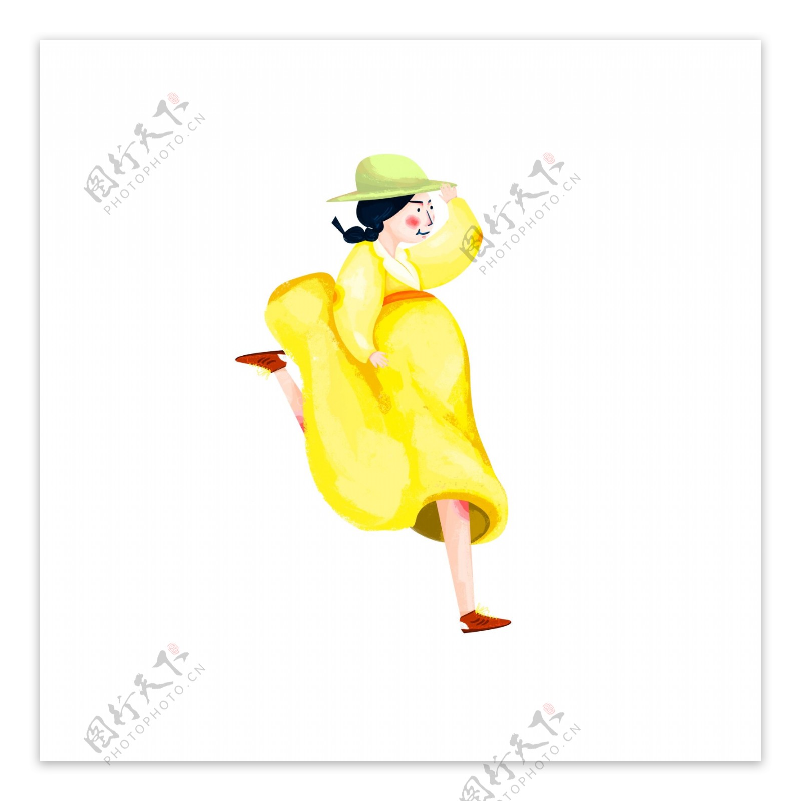 原创彩绘黄裙子女孩元素设计