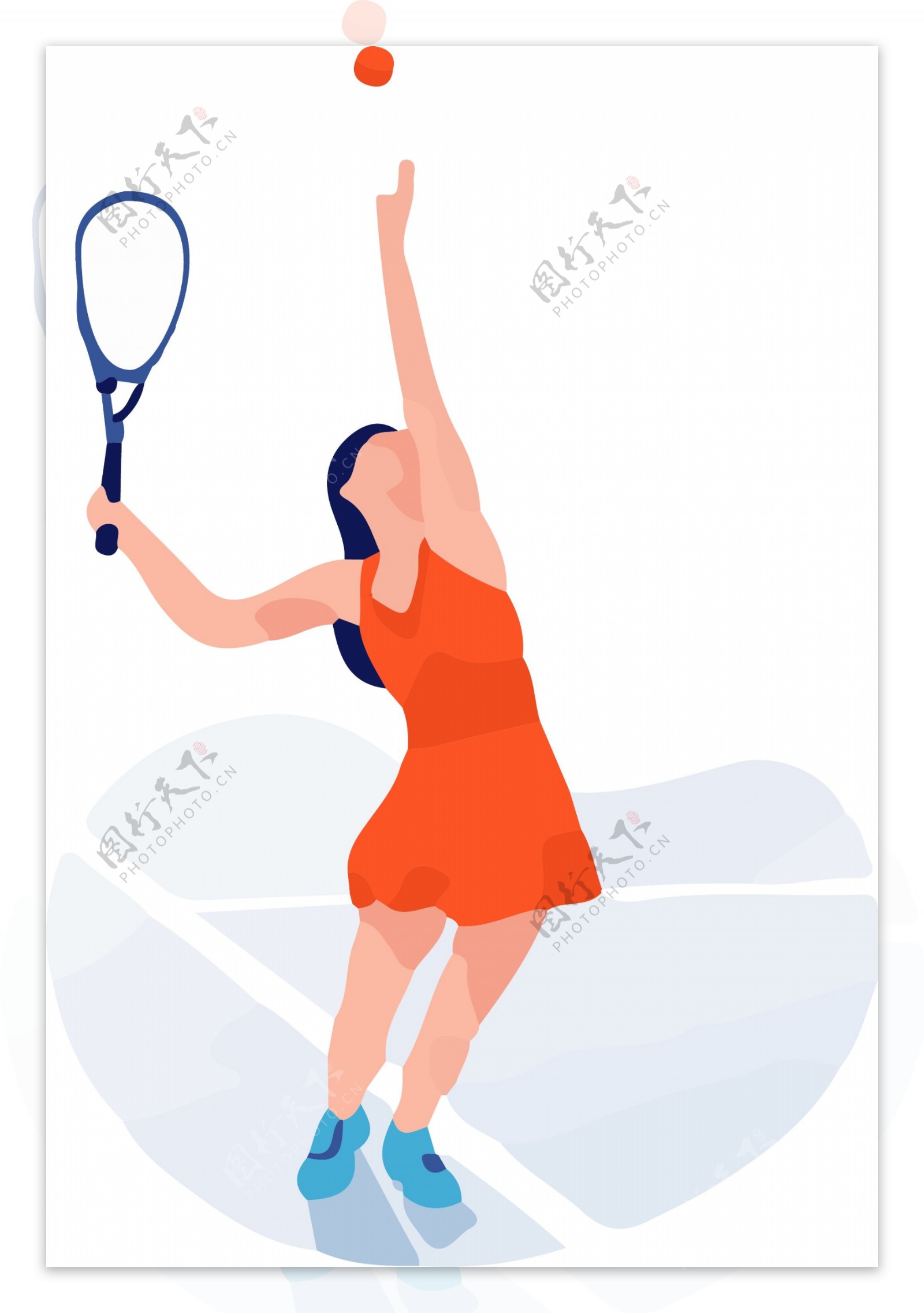 网球运动女子动态矢量免扣
