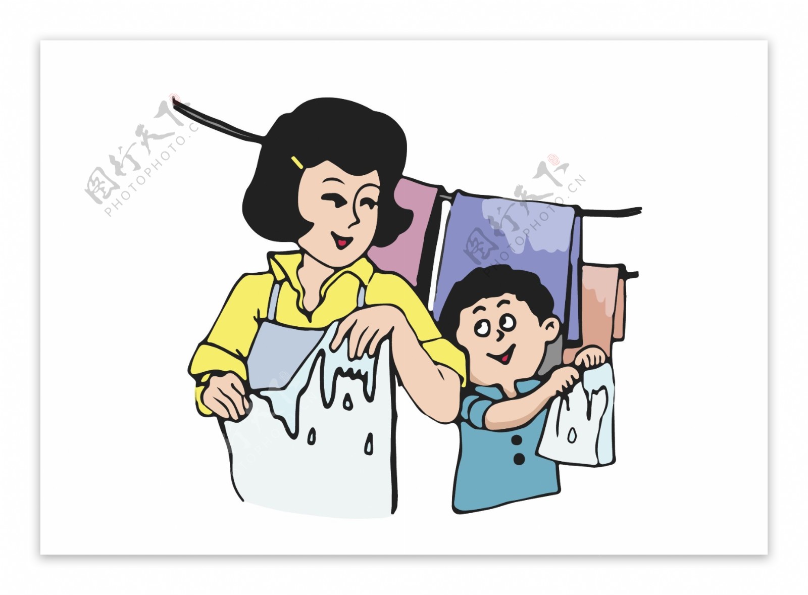 母亲节促销母爱感恩感谢孝顺孩子帮妈妈洗衣服卡通形象