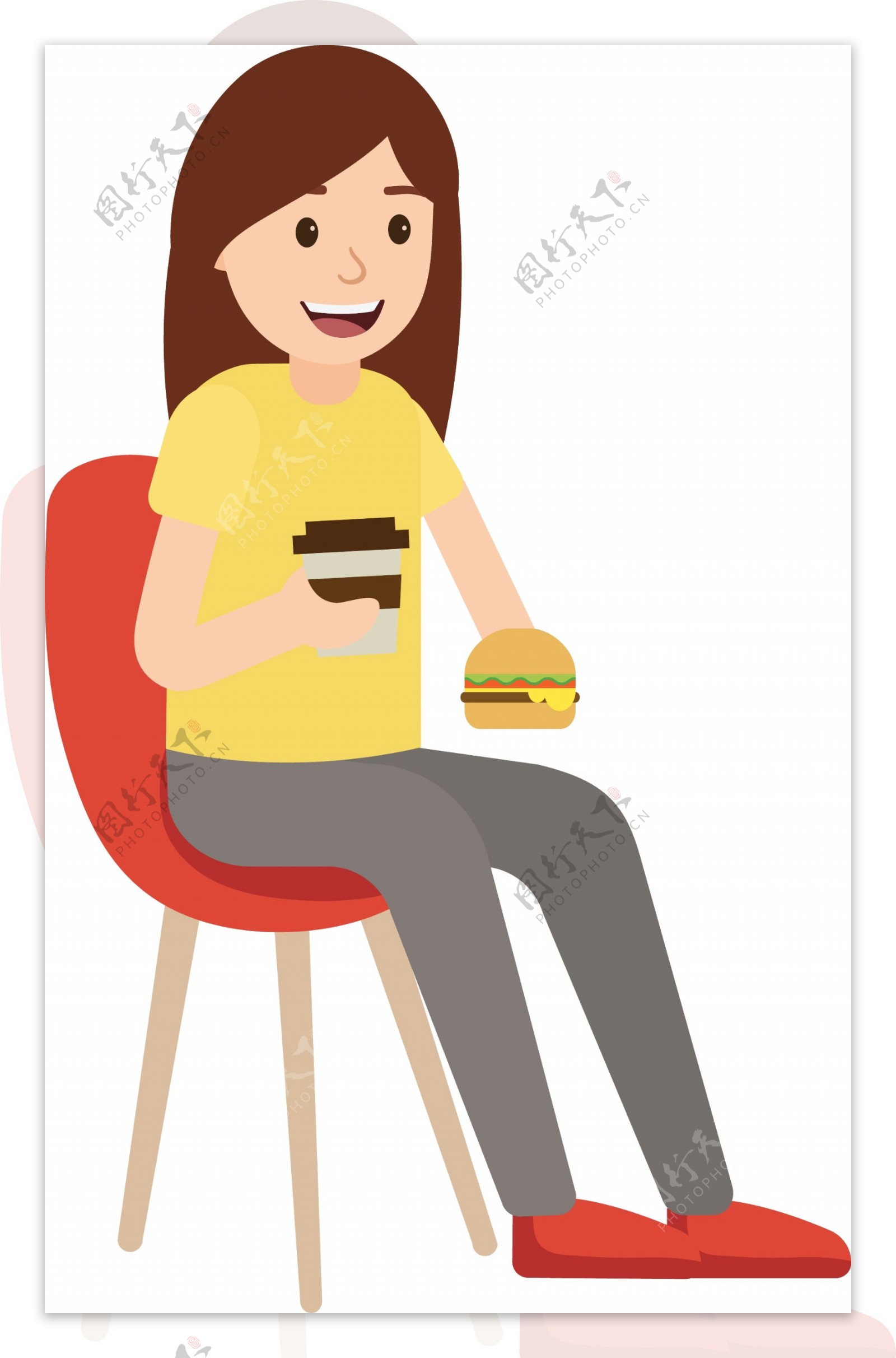 矢量卡通正在着喝咖啡吃汉堡的人