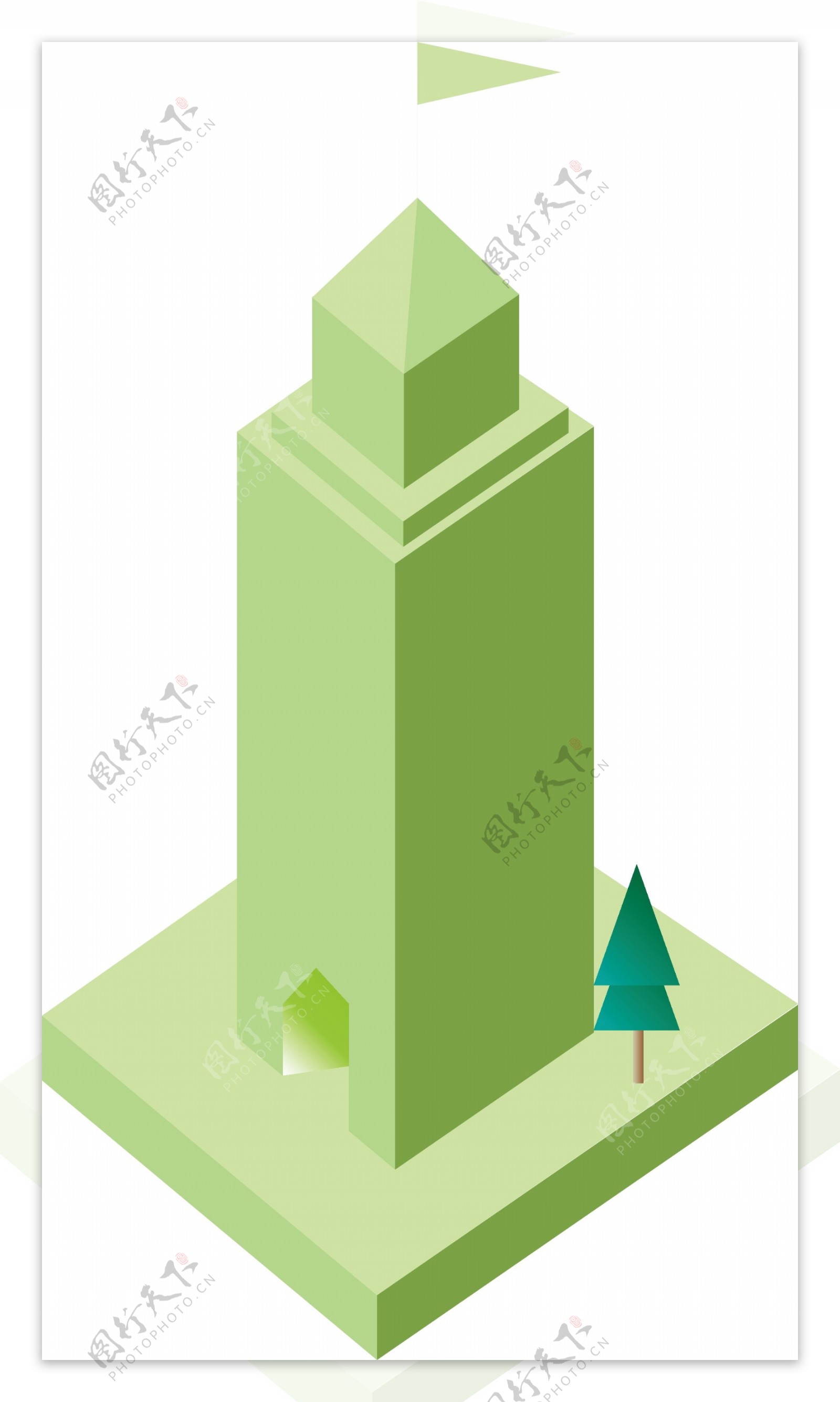 2.5d立体插画绿色城堡
