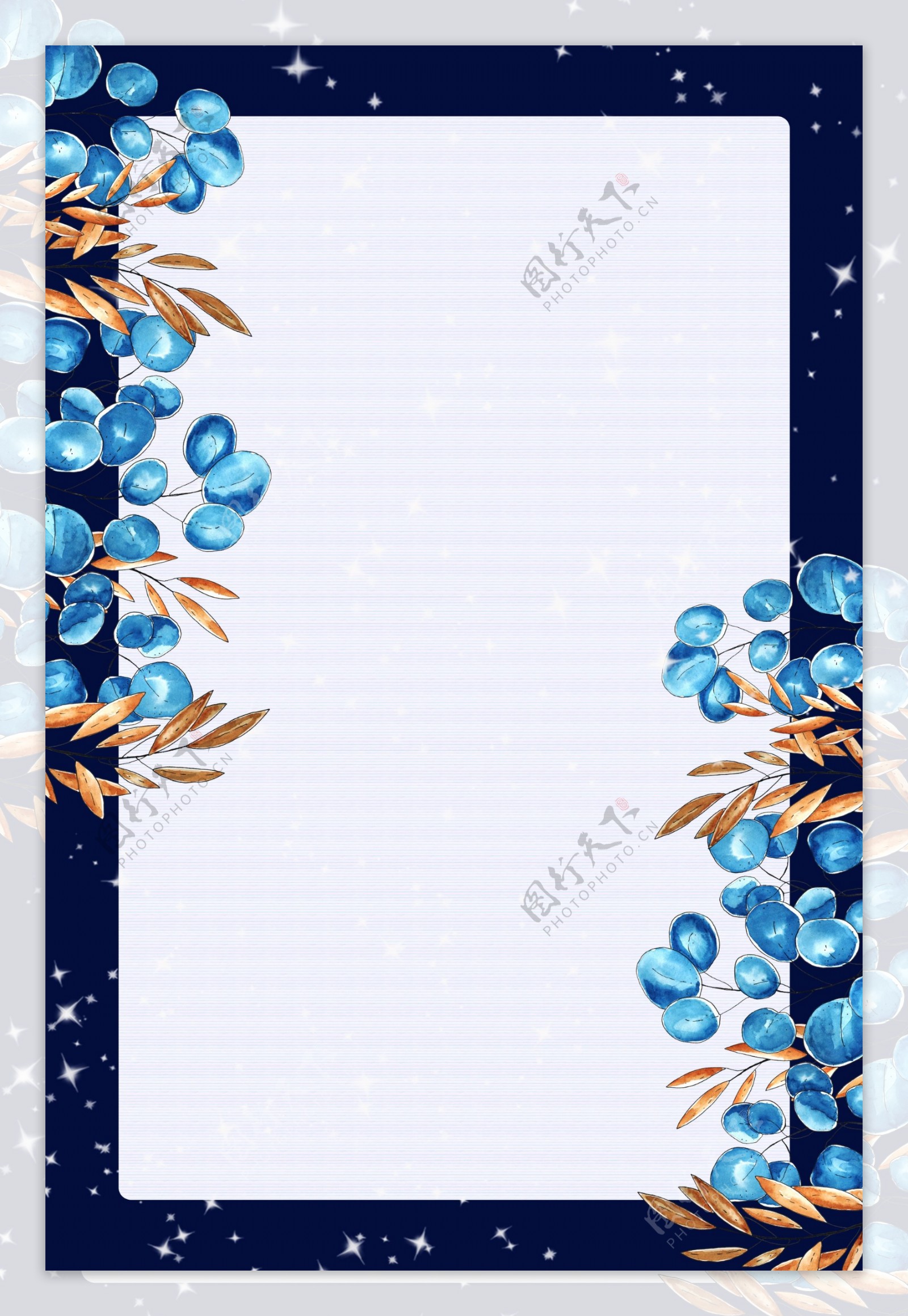 蓝色清新花卉植物边框背景电商淘宝背景5