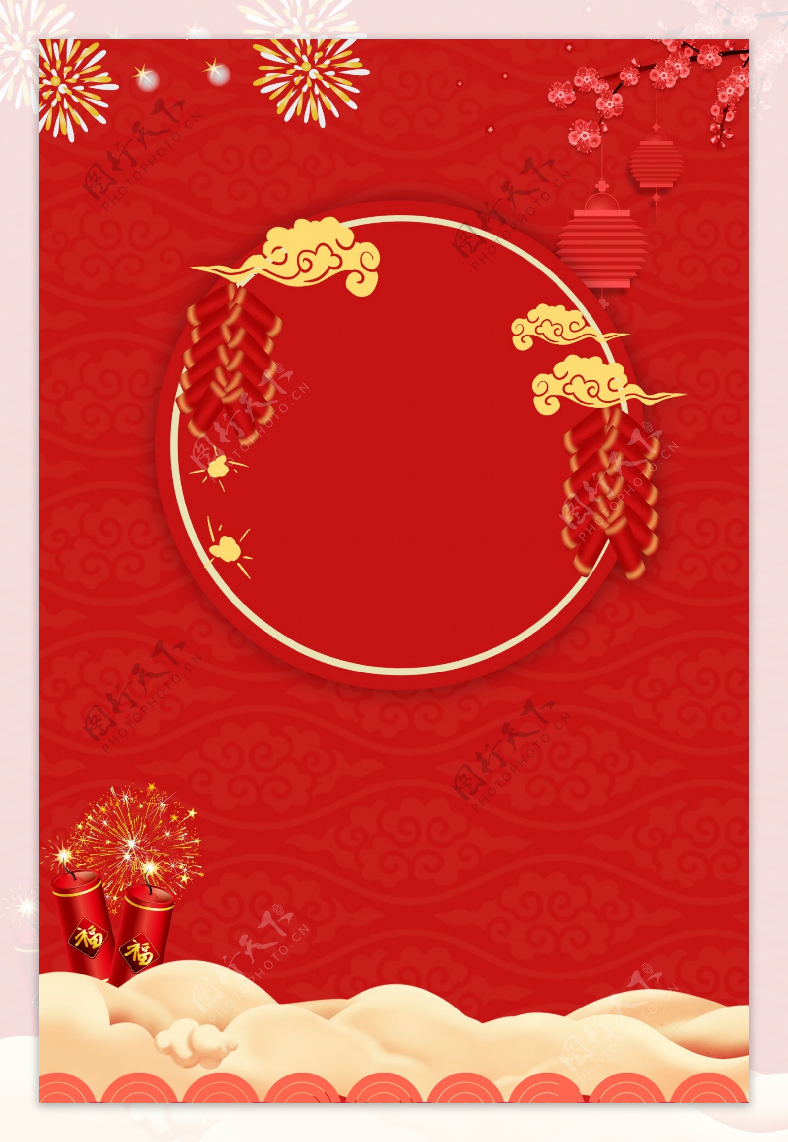 红色中国风新春剪纸背景