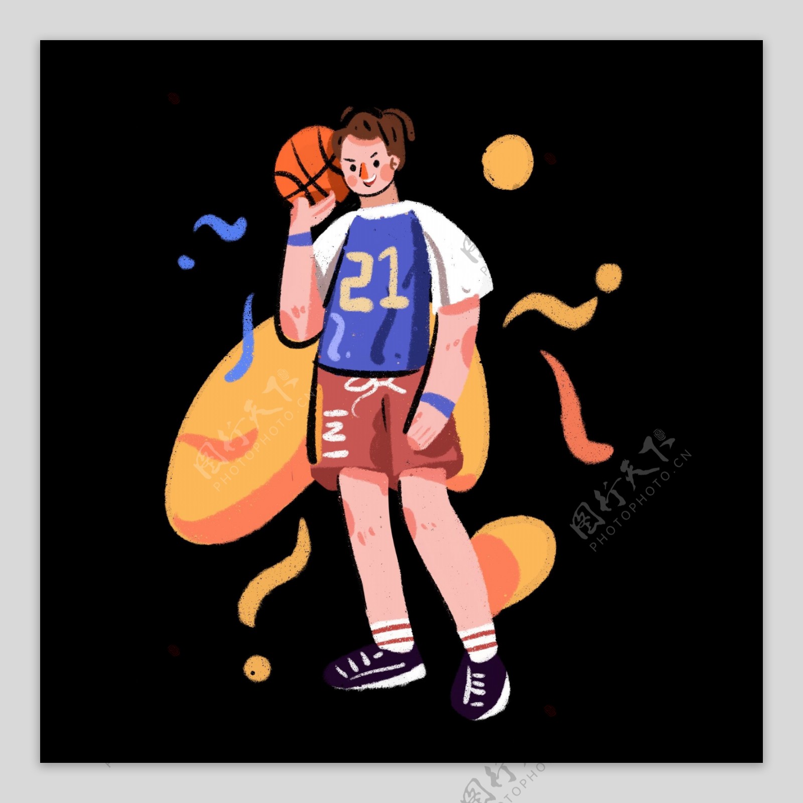 篮球比赛中的男孩手绘插画png免抠素材