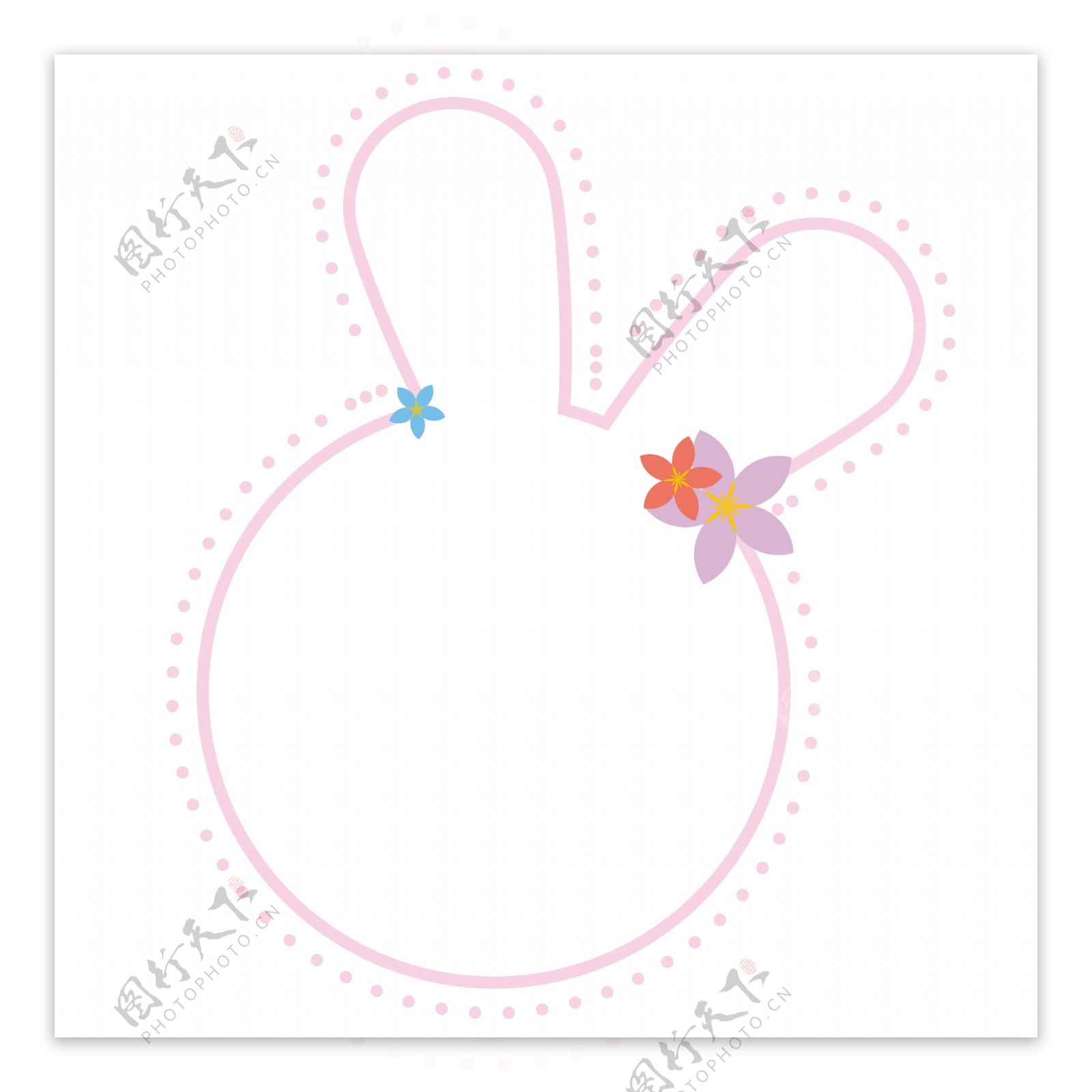 粉色小兔头可爱花朵造型边框