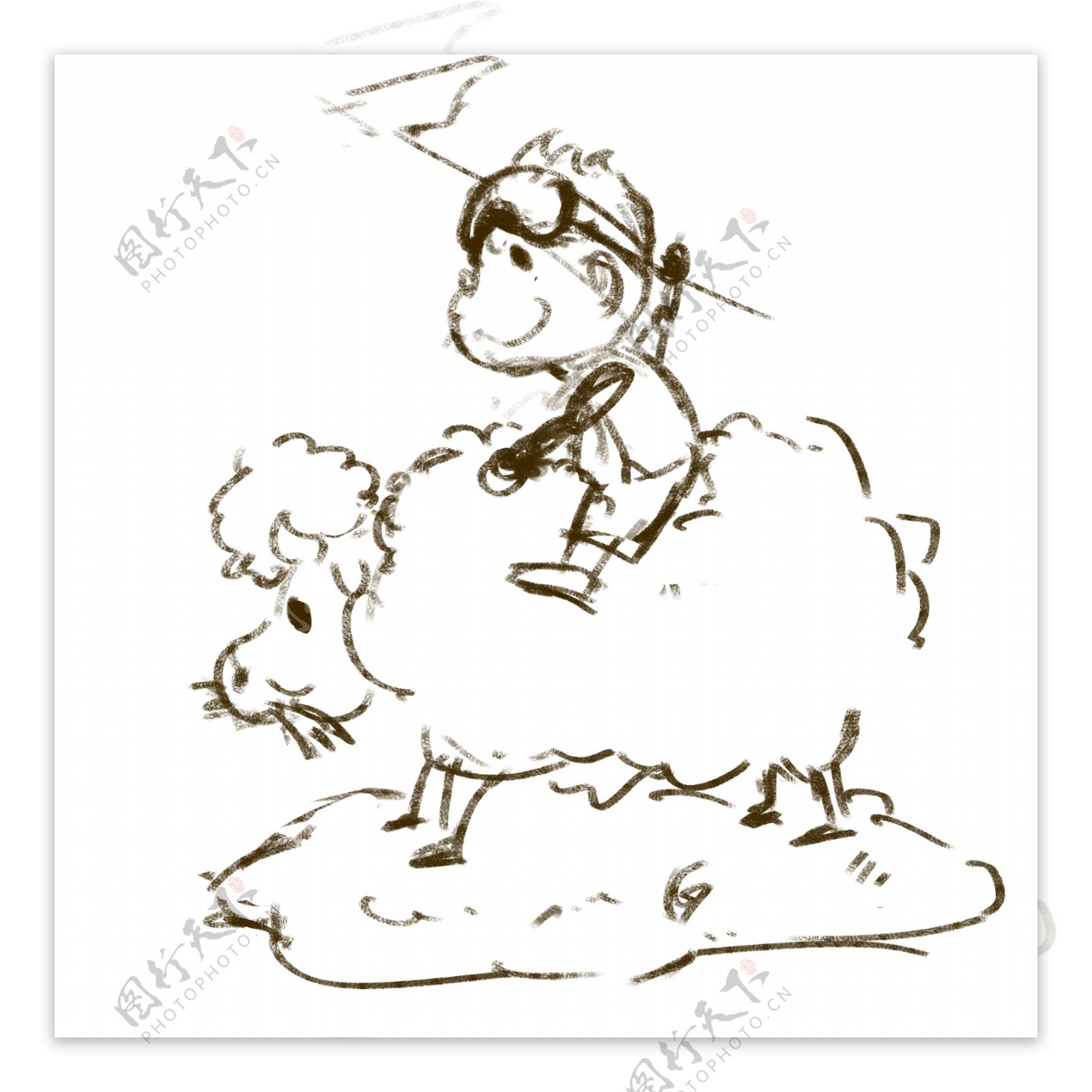 清明节骑羊的男孩插画