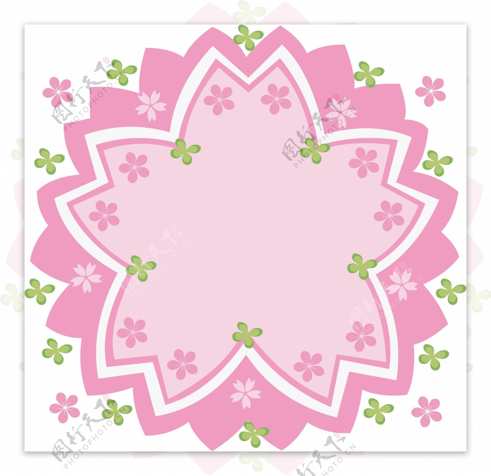 手绘粉红色樱花绿叶子装饰边框免抠素材