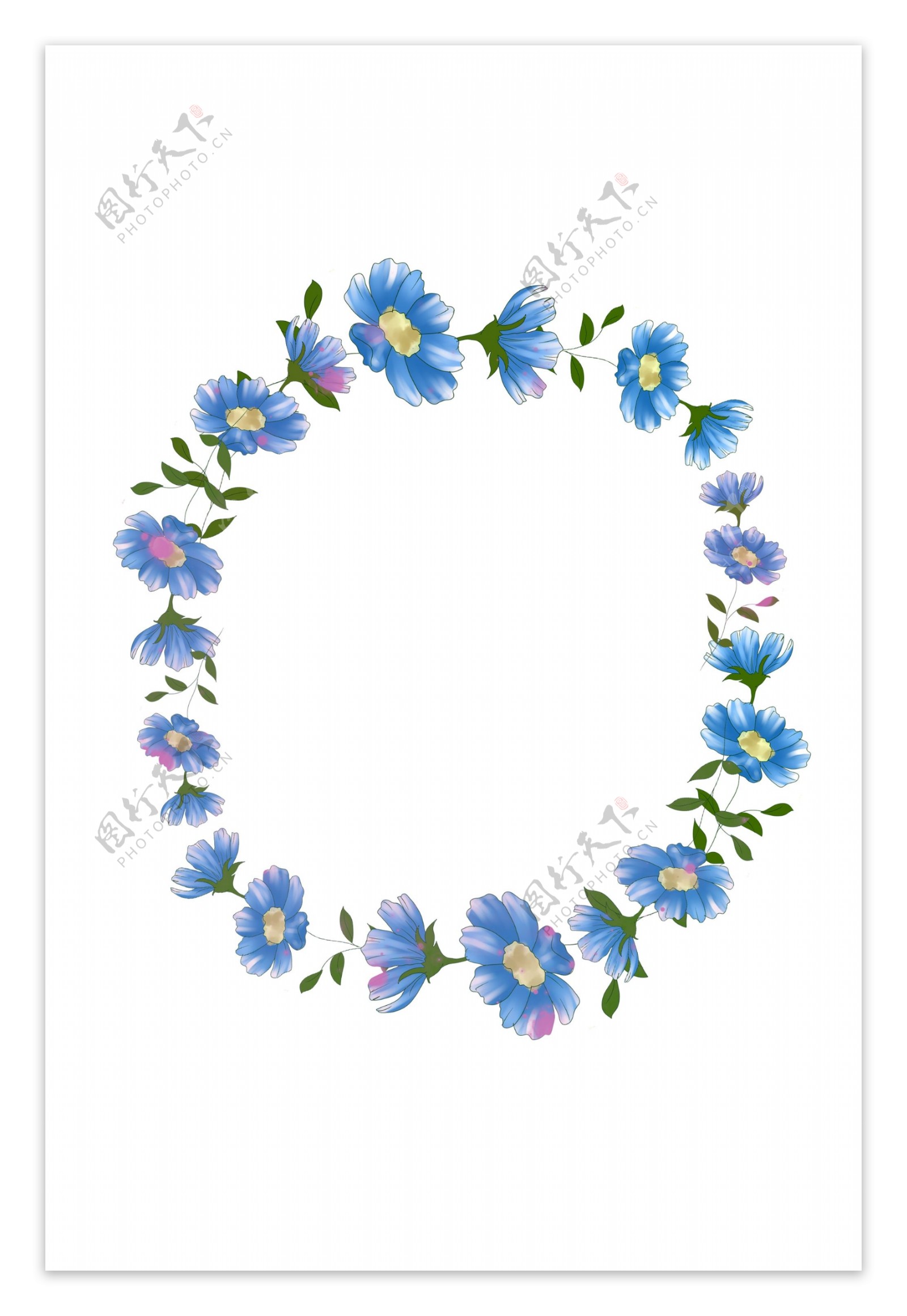 花环蓝色花朵手绘装饰边框