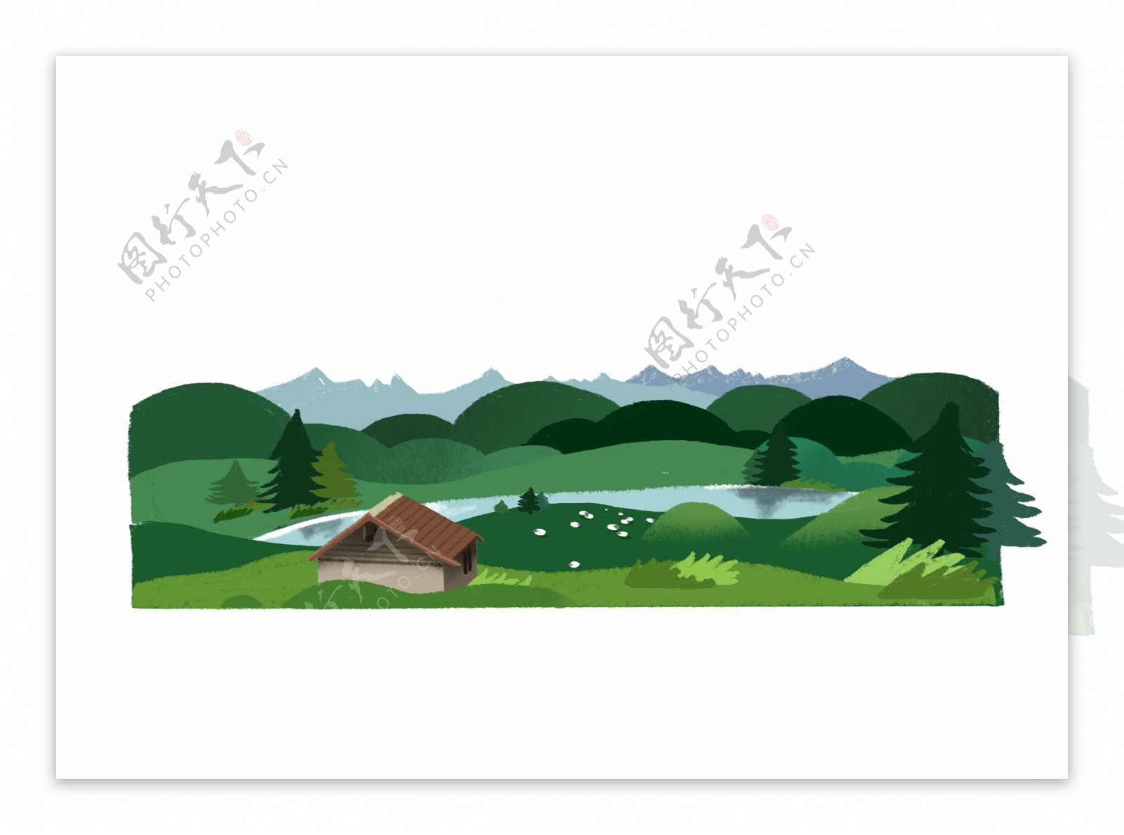 欧洲小镇宁静森林风景装饰边框海报边框底部边框