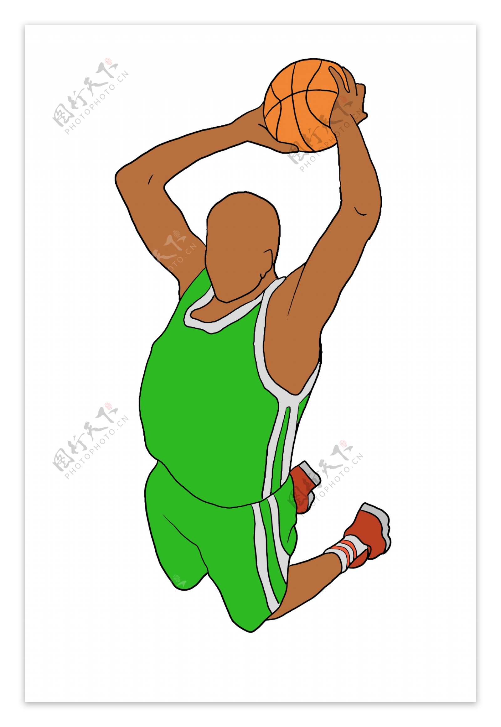 穿绿色运动服灌篮的运动员插画
