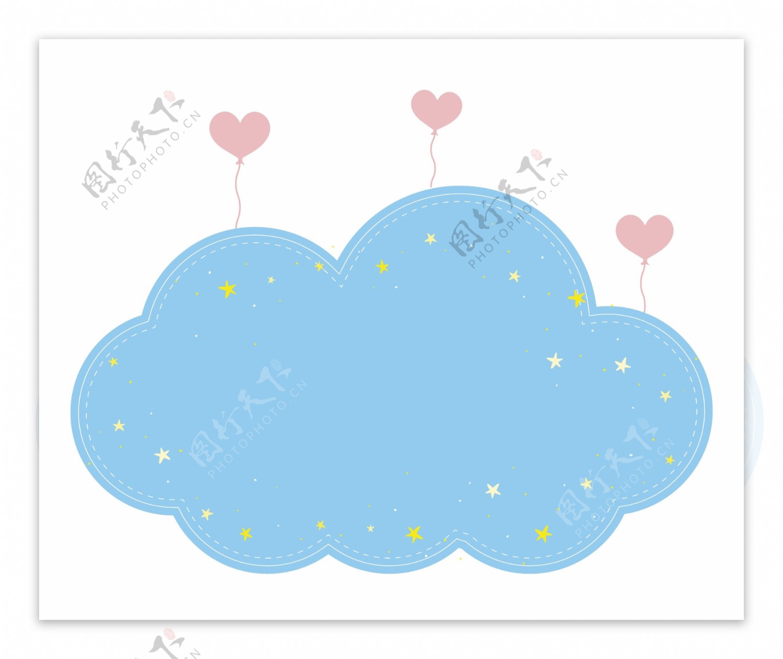 可爱蓝色云朵矢量造型爱心气球免抠边框