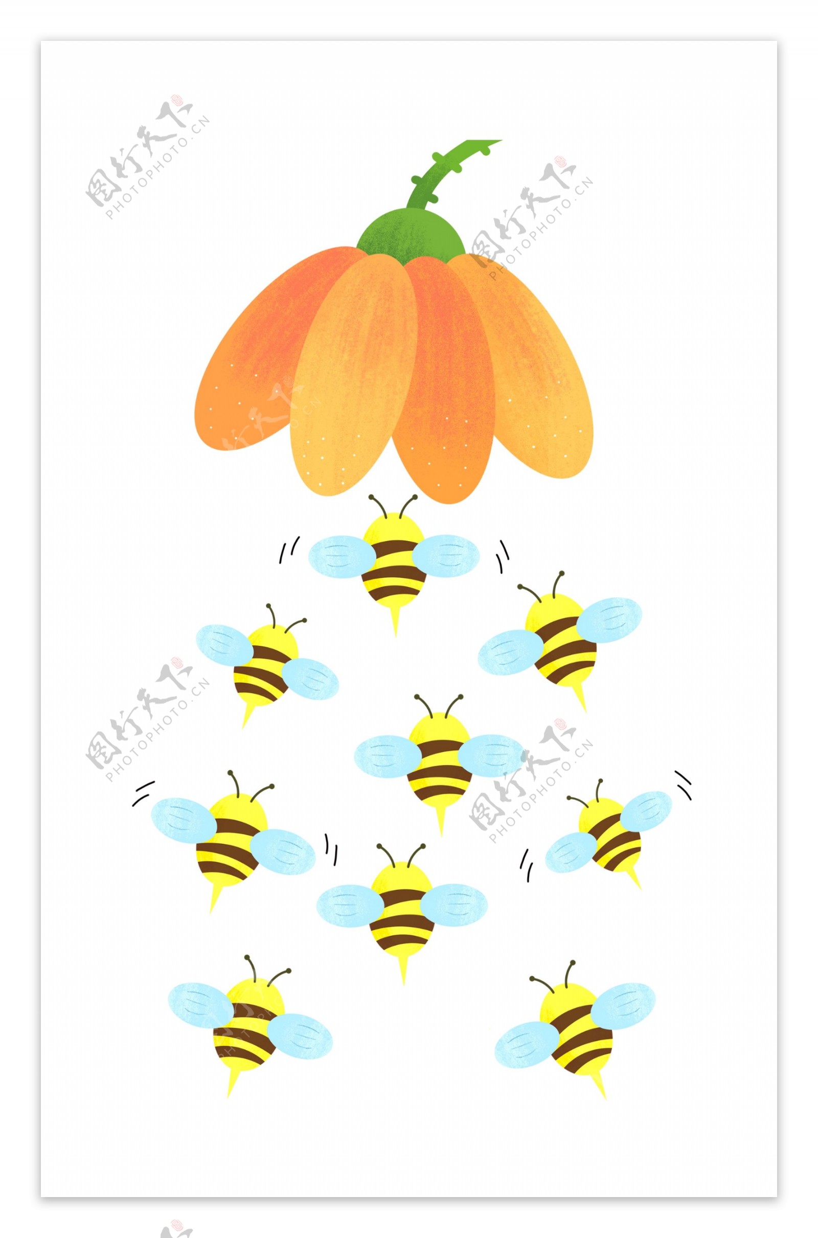 蜜蜂团队采蜜插画